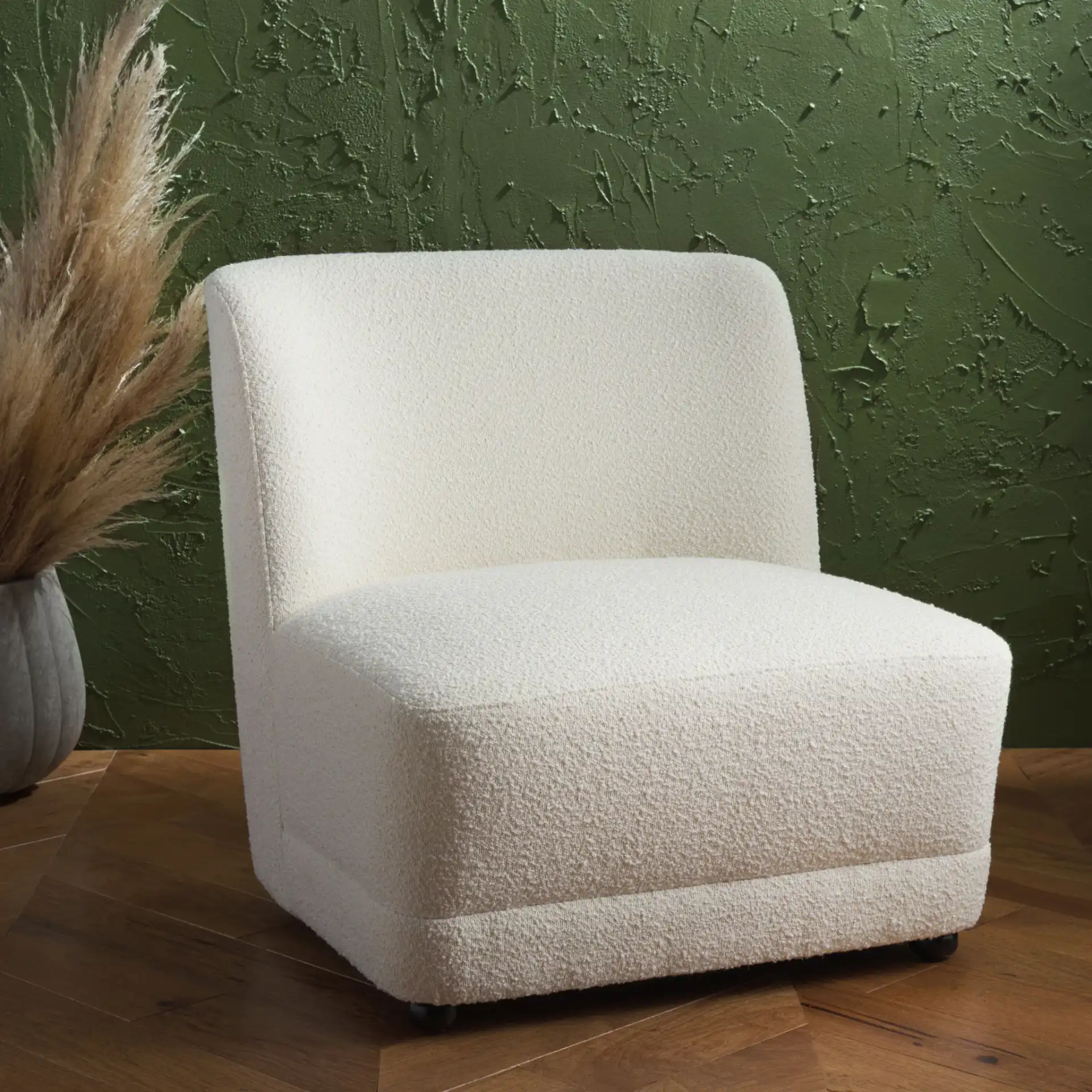 Nessa Boucle Accent Chair in Ivory / Black in a styled room
