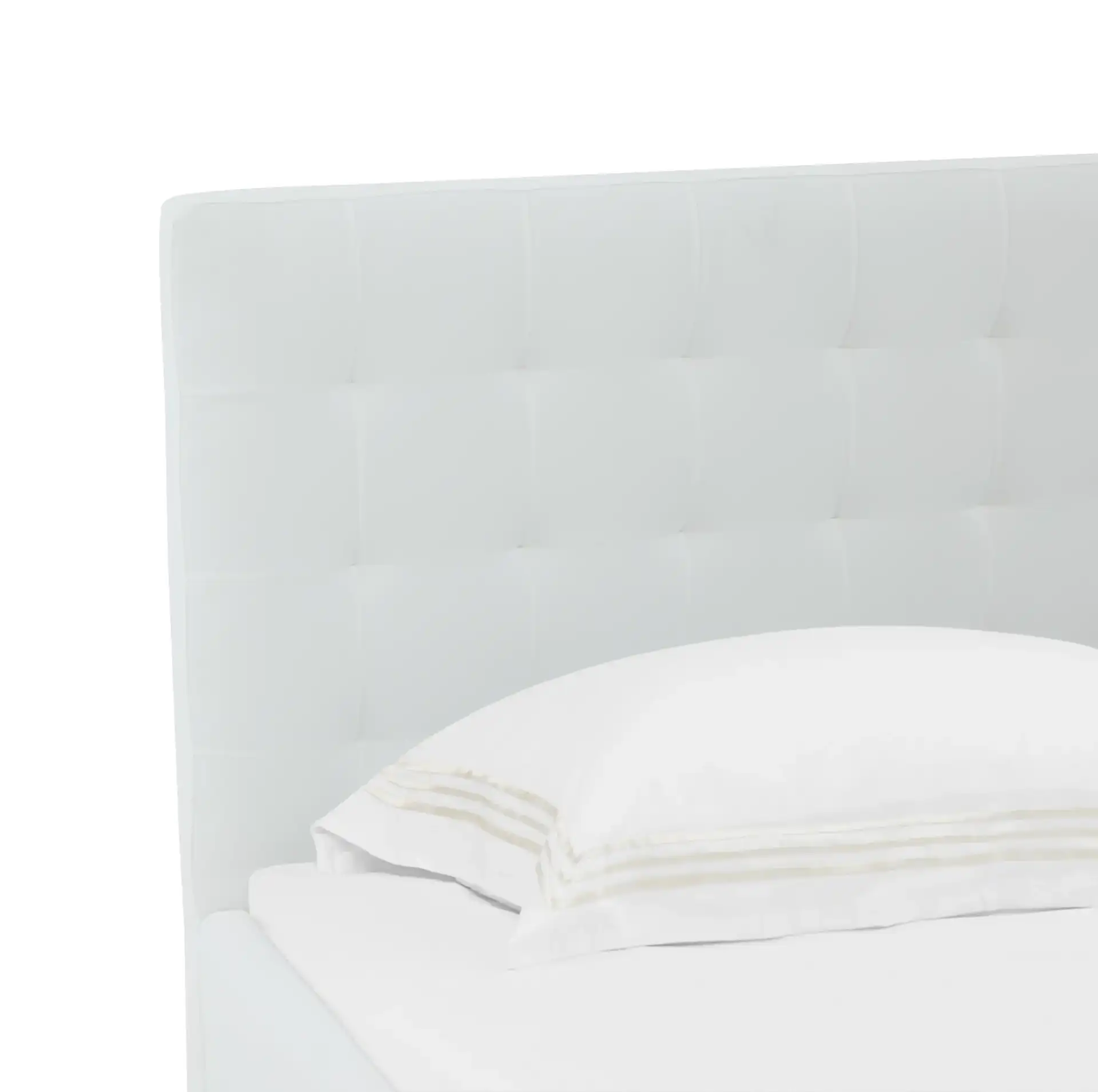 Rosita Low Profile Tufted Bed in Ivory in a styled room