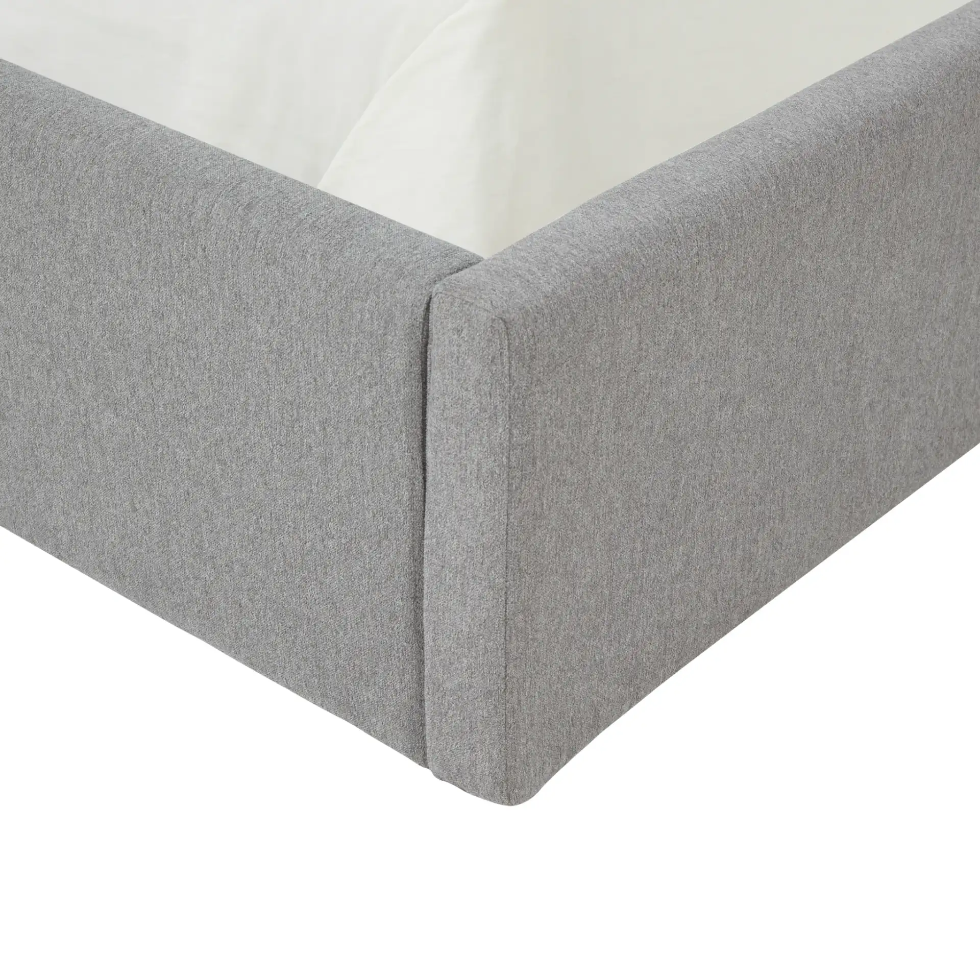 Olivianna Low Profile Bed in Light Gray in a styled room
