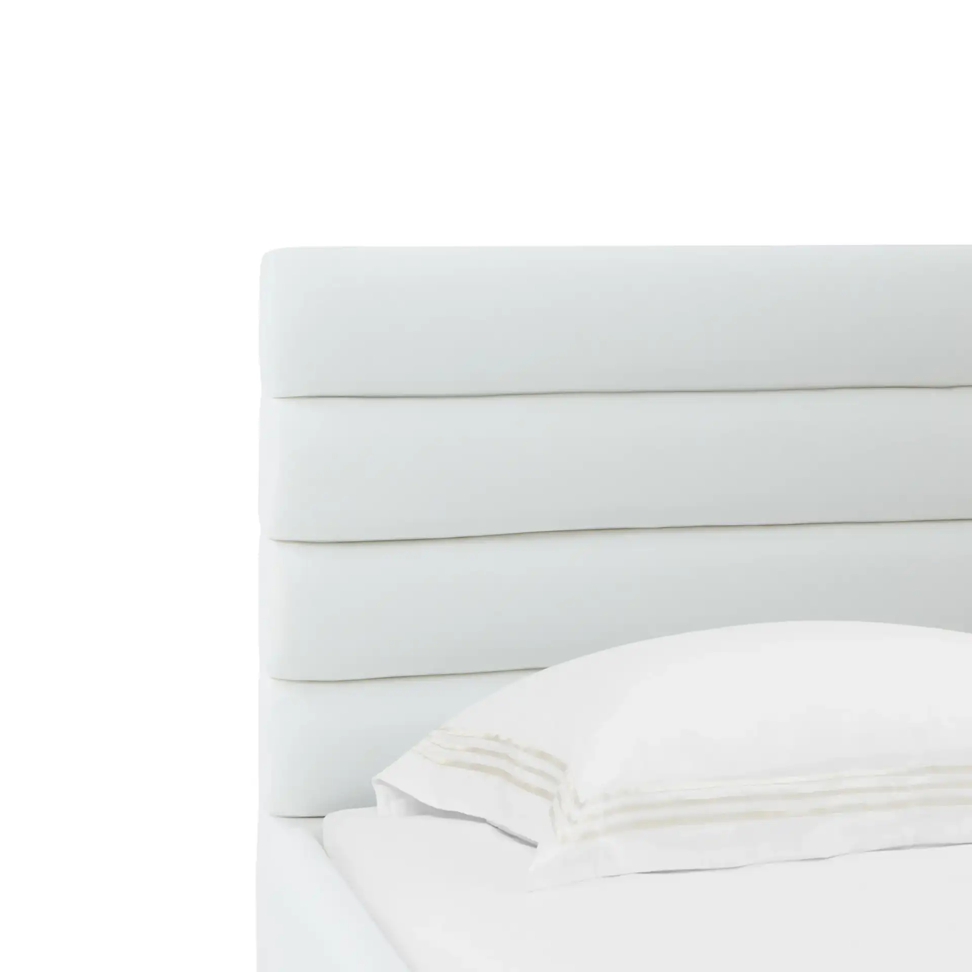 Jaybella Low-Profile Tufted Bed in Ivory in a styled room
