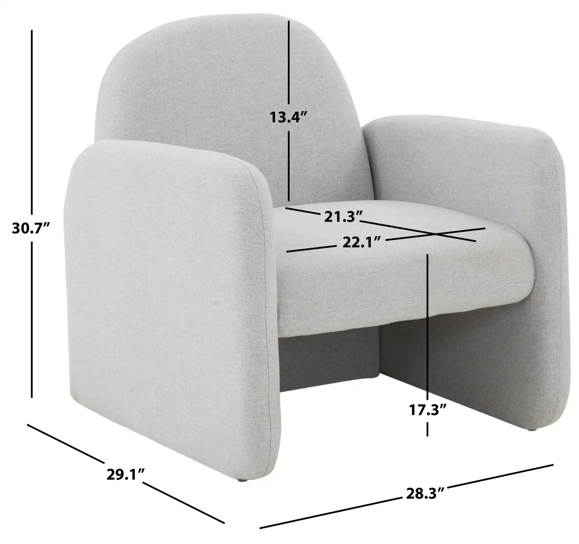 Patsy Chiclet Accent Chair in Light Gray, detail view