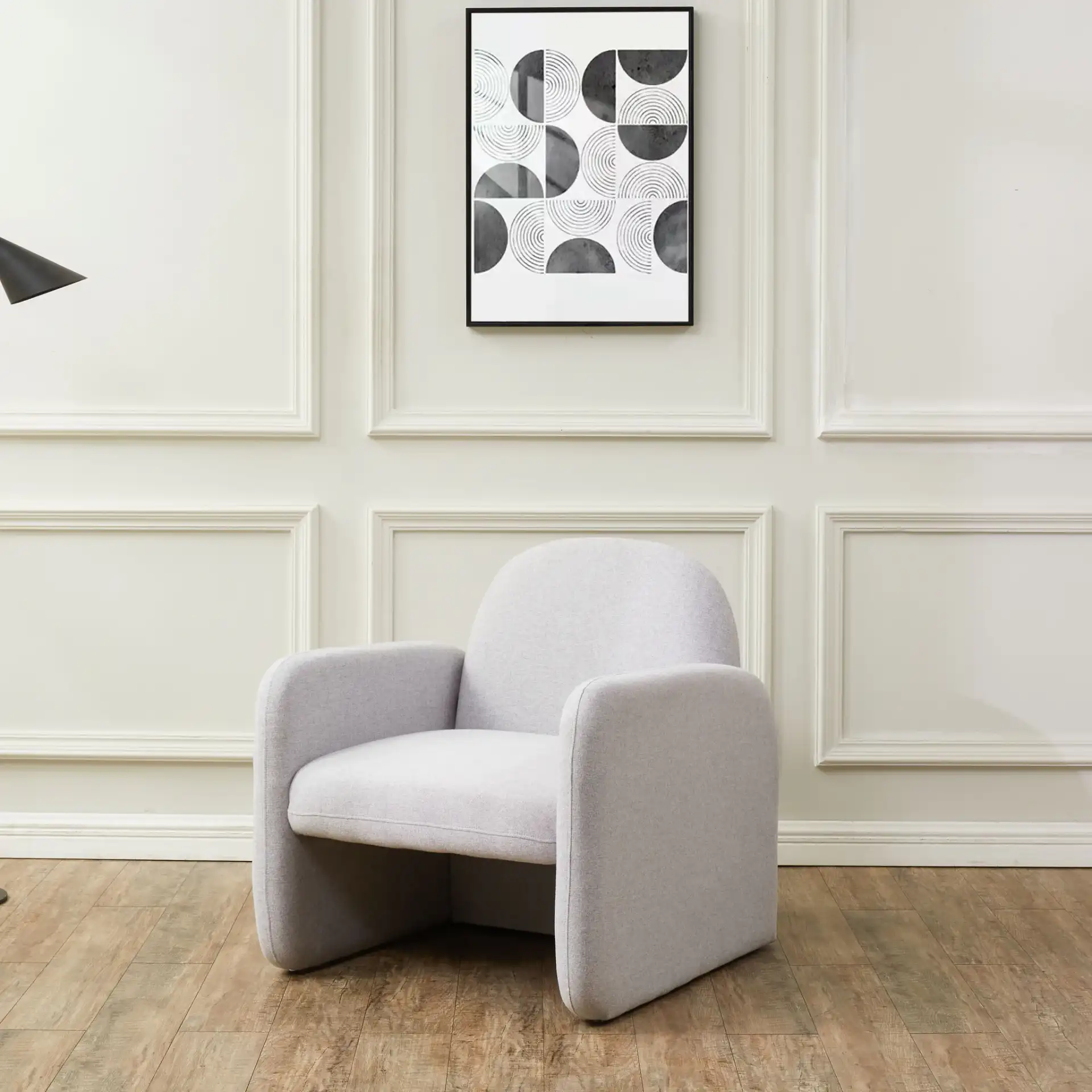 Patsy Chiclet Accent Chair in Light Gray in a styled room