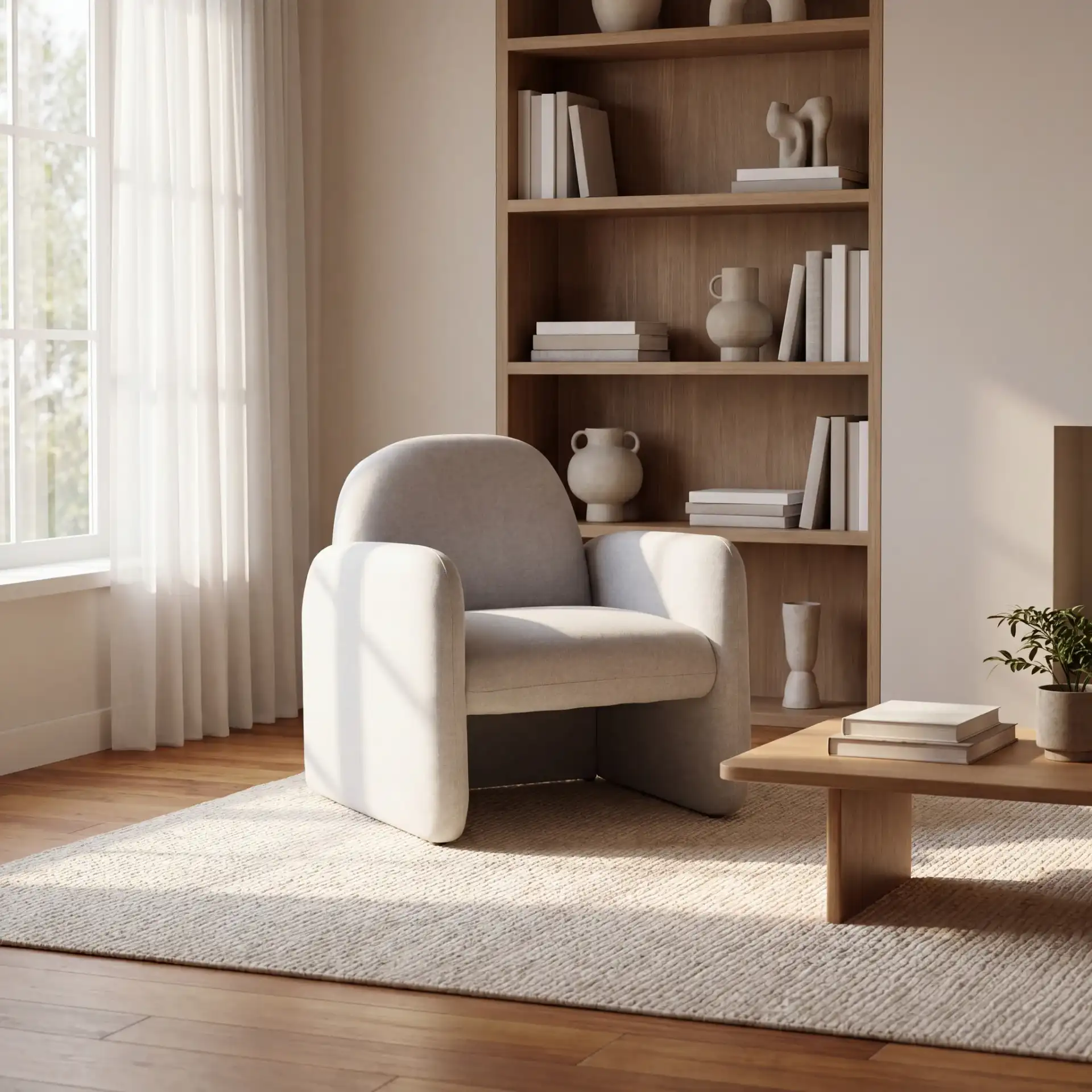 Patsy Chiclet Accent Chair in Light Gray in a styled room