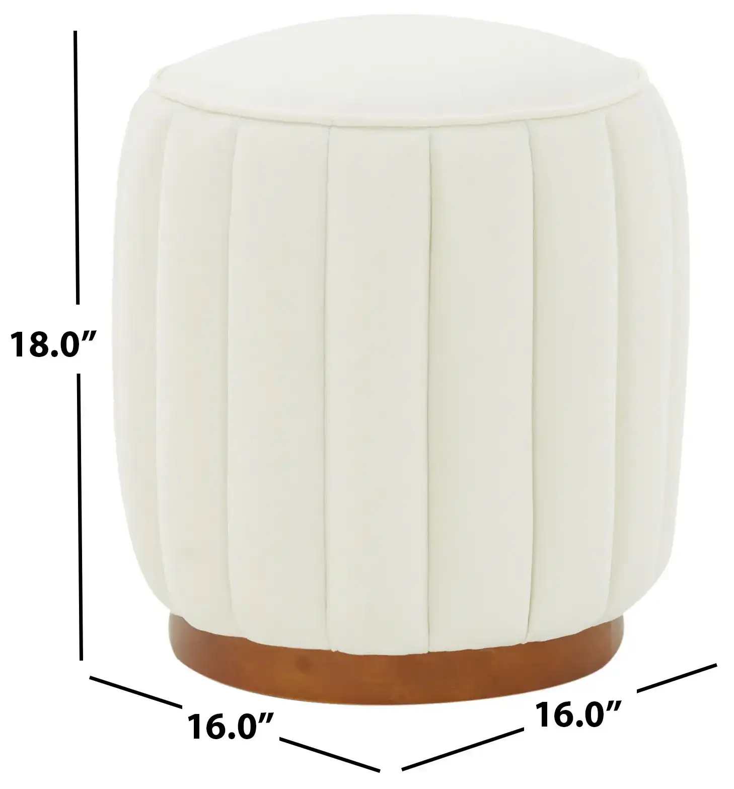 Sherrie Round Tufted Ottoman in Ivory / Walnut, detail view