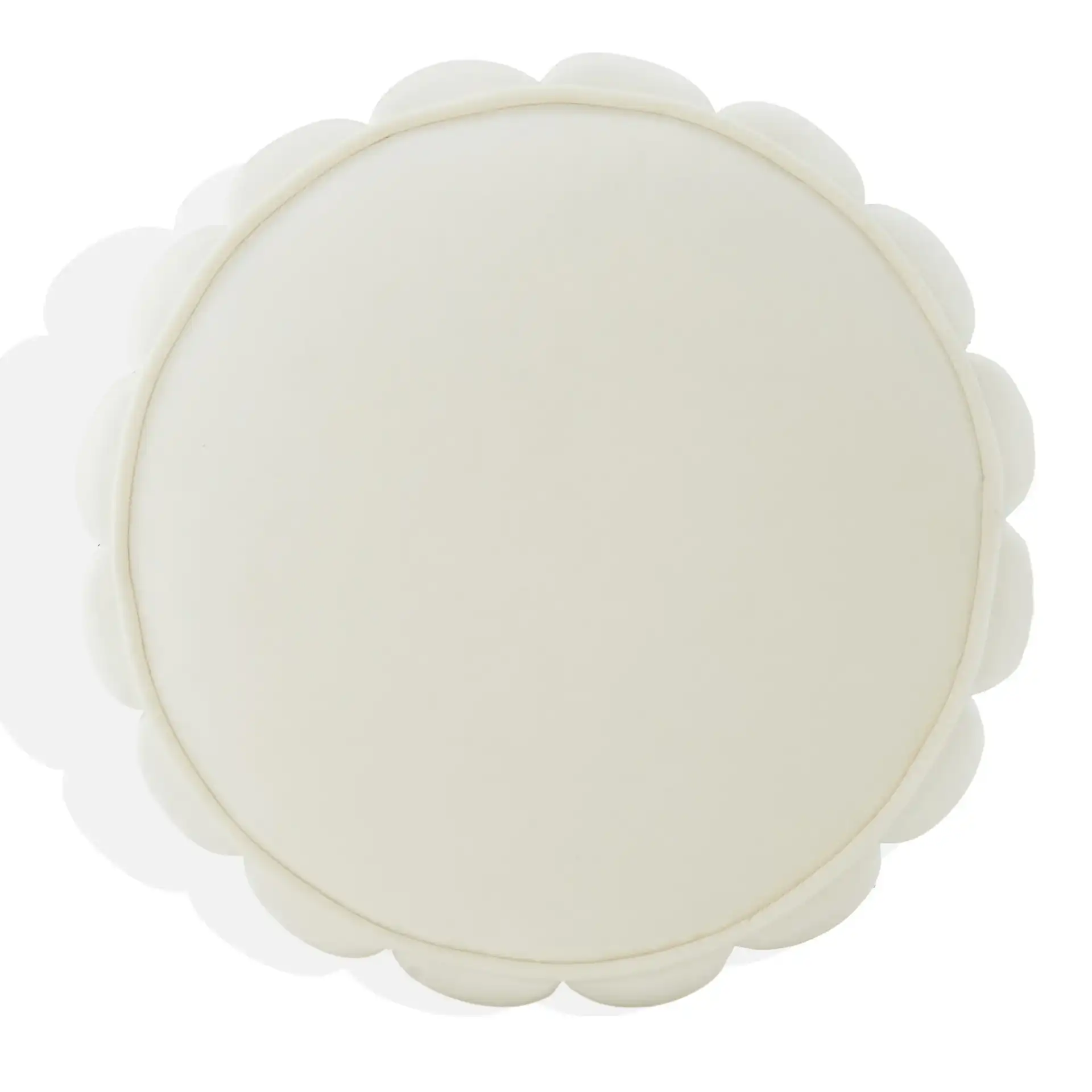 Sherrie Round Tufted Ottoman in Ivory / Walnut, detail view