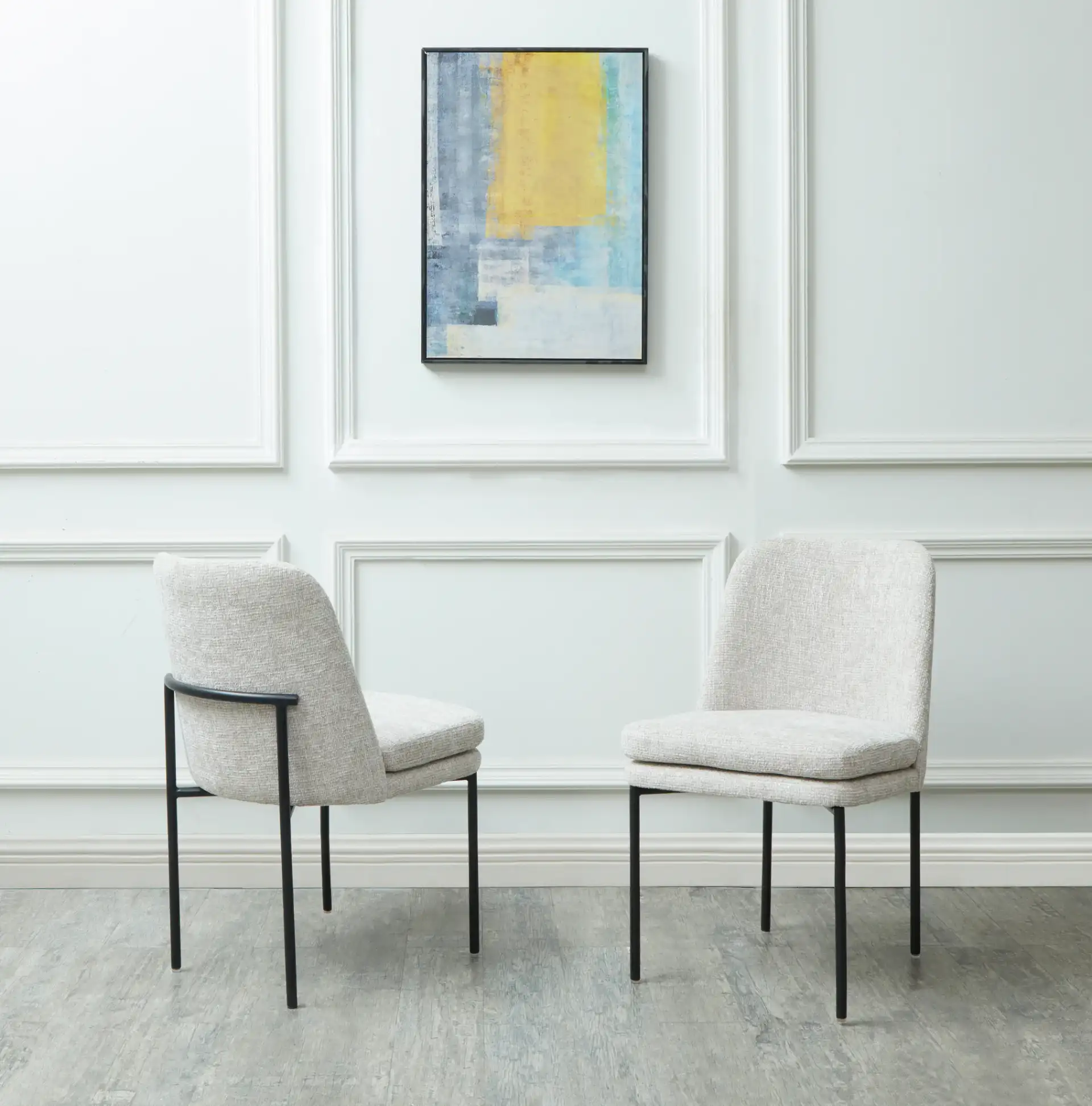 Tamarie Chenille Dining Chair in Light Gray / Black in a styled room