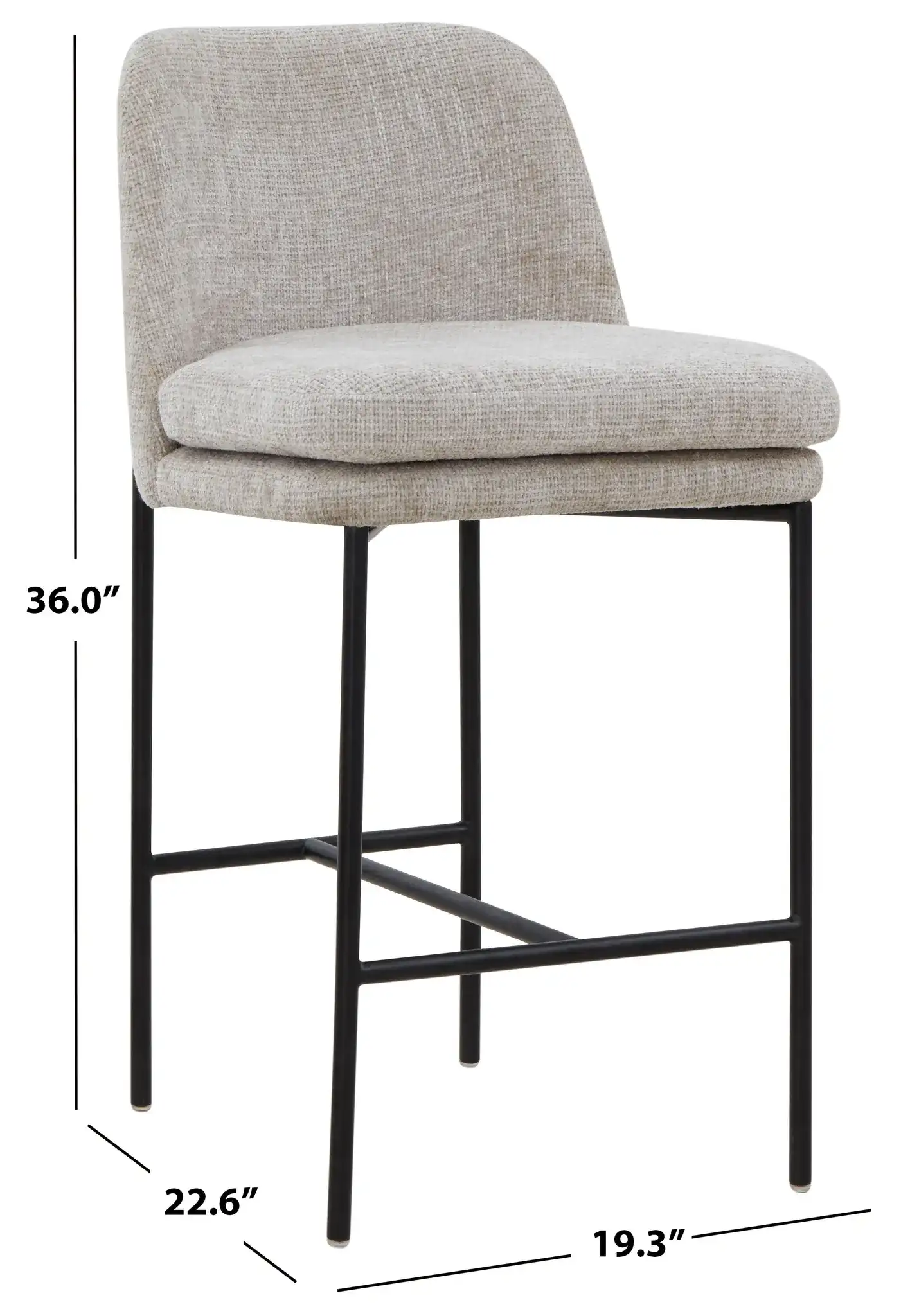 Tamarie Chenille Counter Stool in Light Gray / Black, detail view