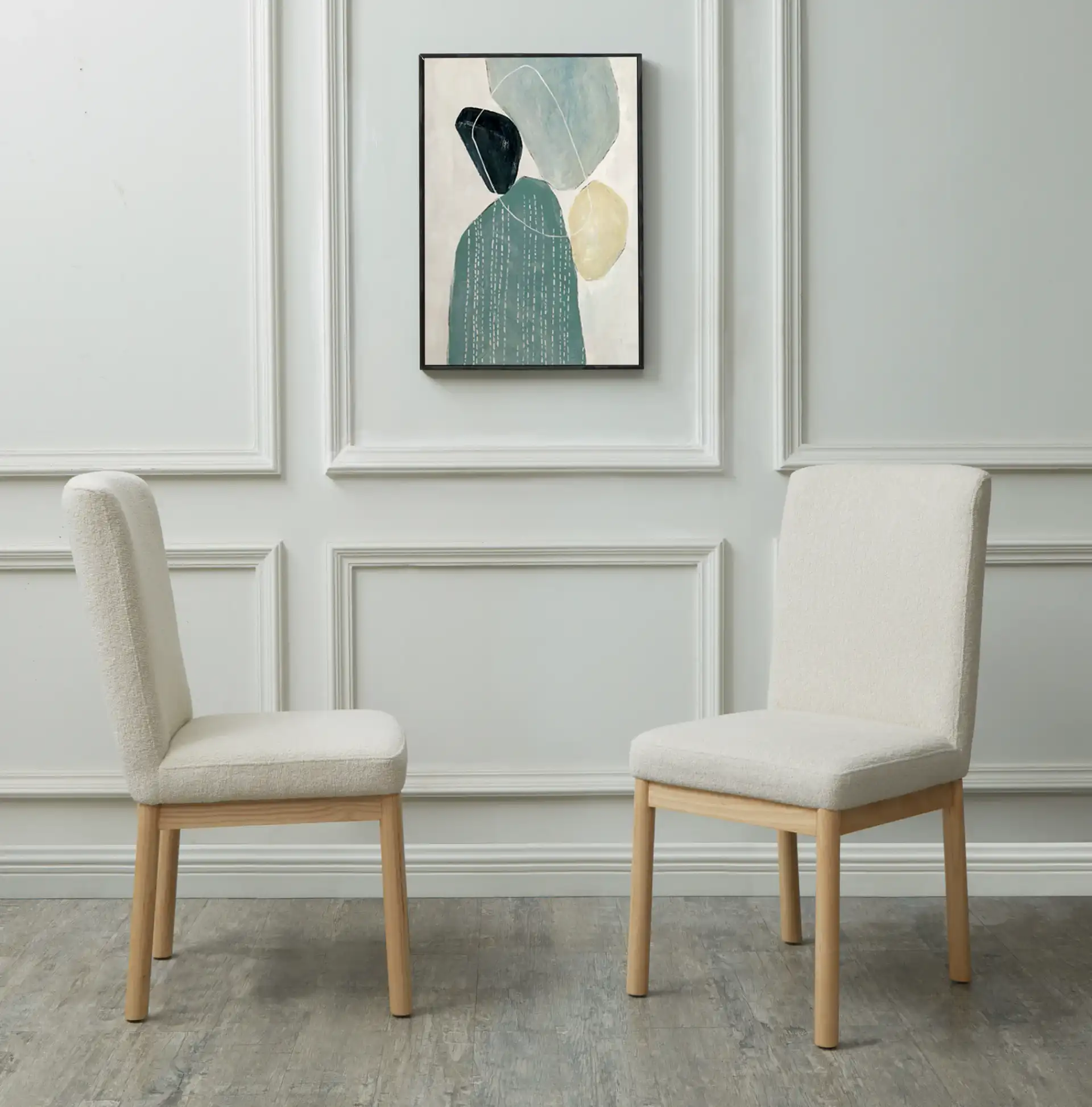 Halcy Boucle Dining Chair in Cream / Natural in a styled room