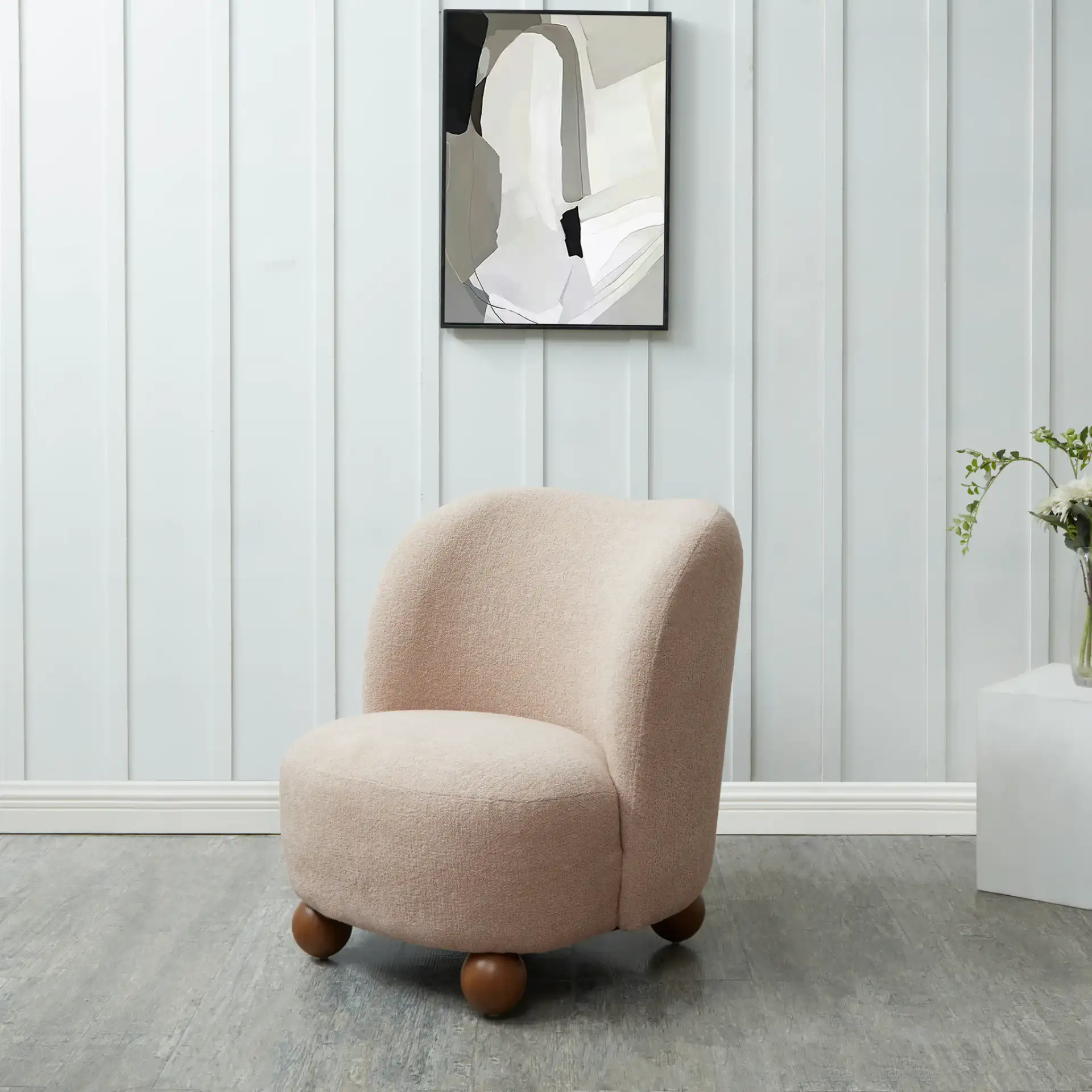 Rodolfo Boucle Accent Chair in Oatmeal / Natural in a styled room