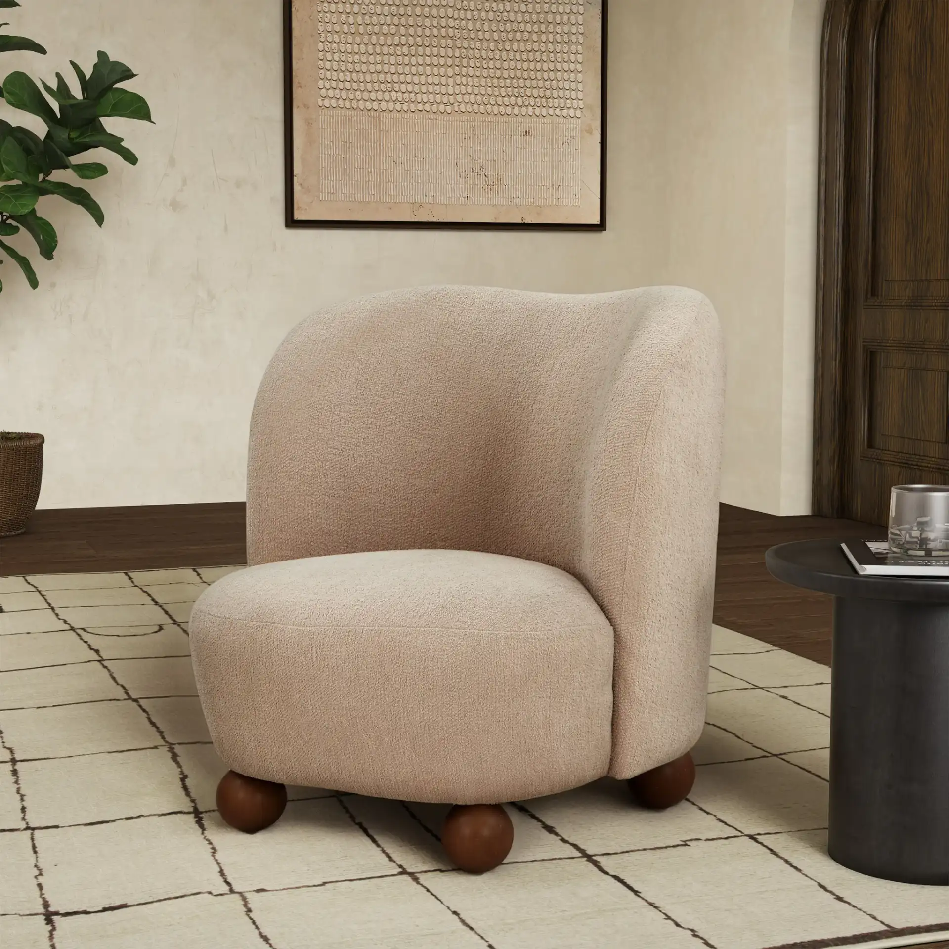 Rodolfo Boucle Accent Chair in Oatmeal / Natural in a styled room