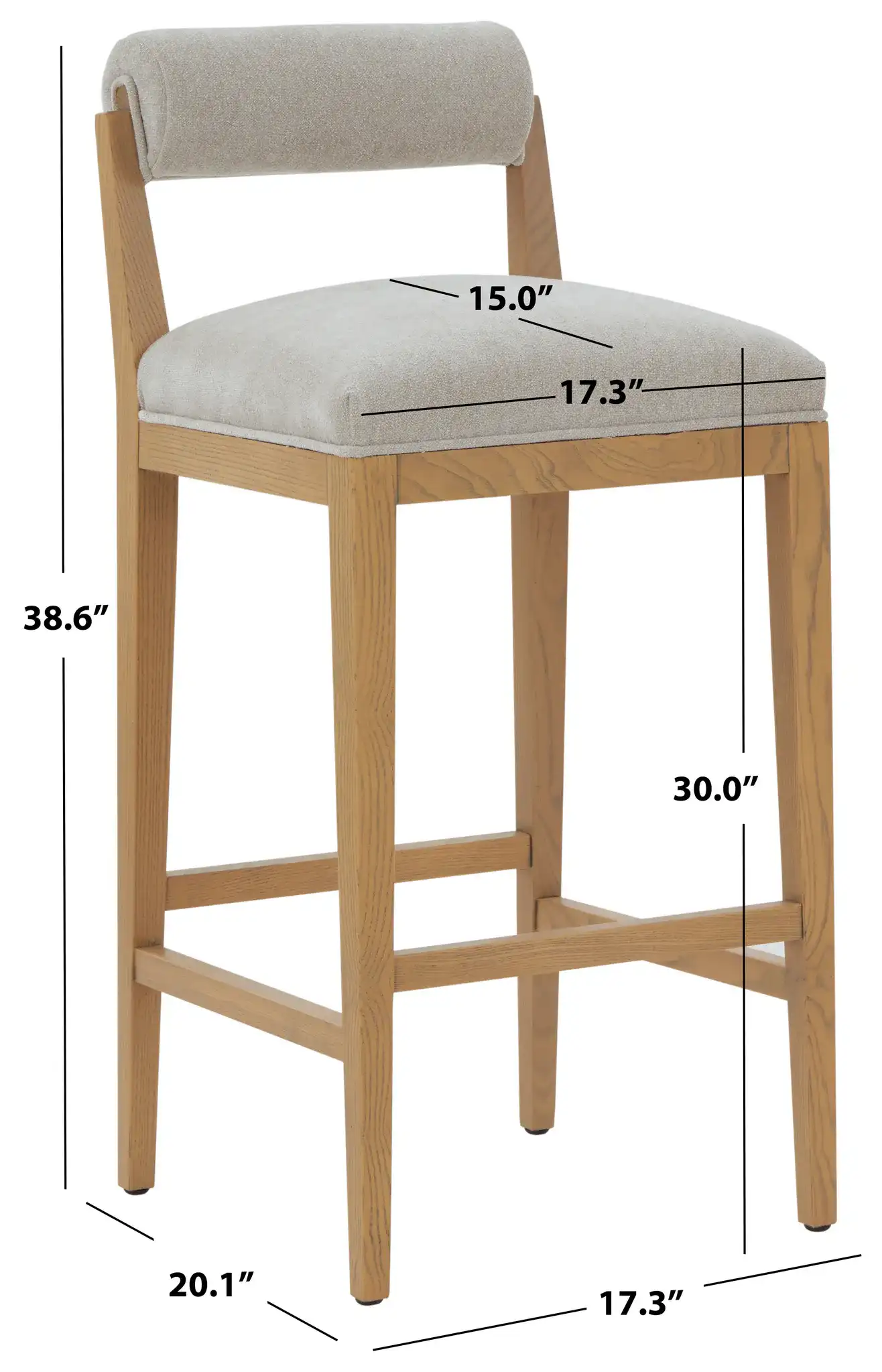 Oaklie Rolled Back Barstool in Taupe / Natural, detail view