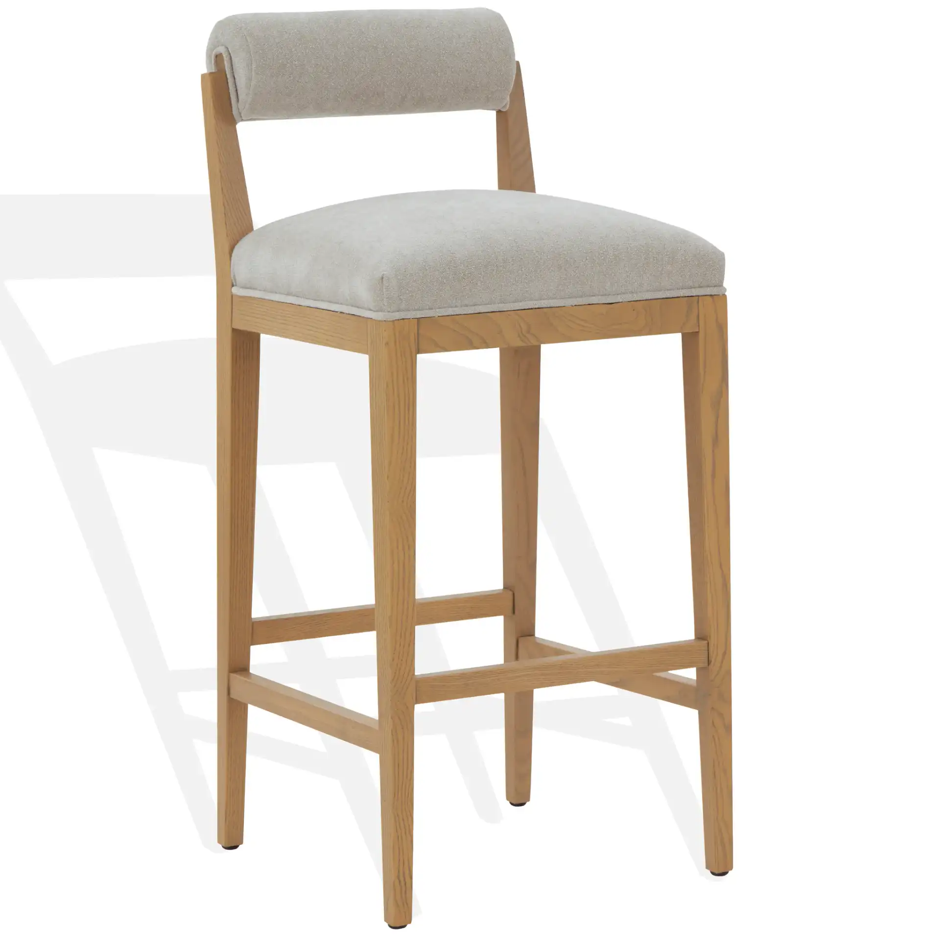 Oaklie Rolled Back Barstool in Taupe / Natural