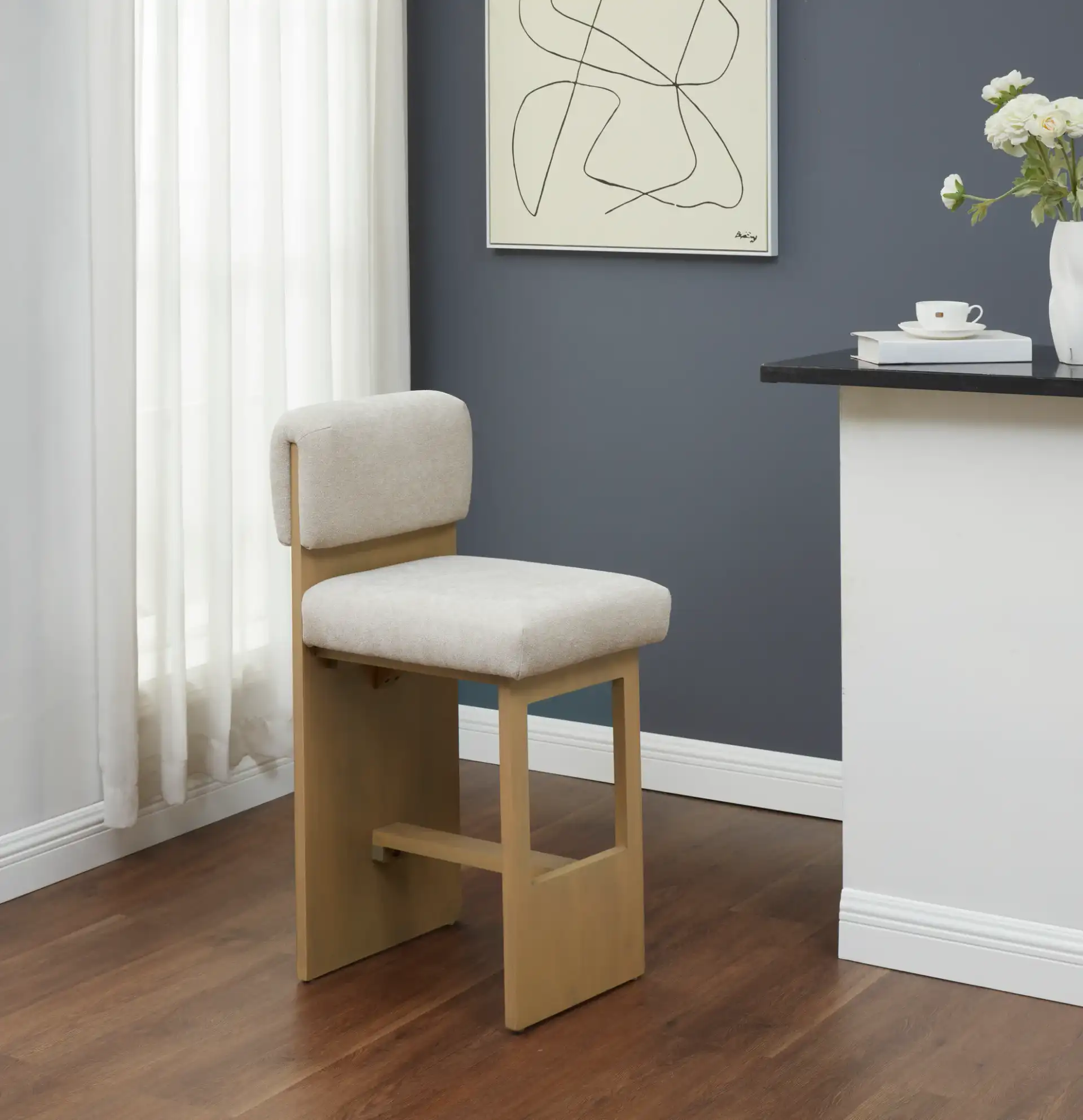 Naja Modern Counter Stool in Taupe / Natural in a styled room