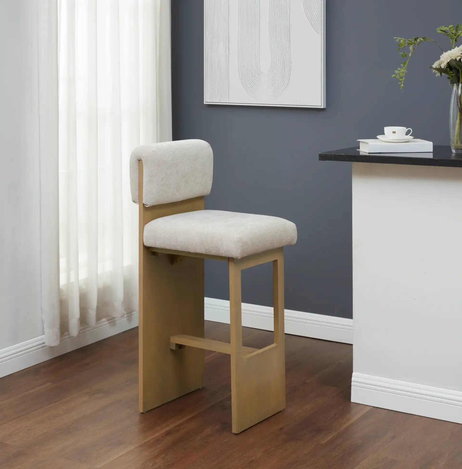 Naja Modern Barstool in Taupe / Natural in a styled room