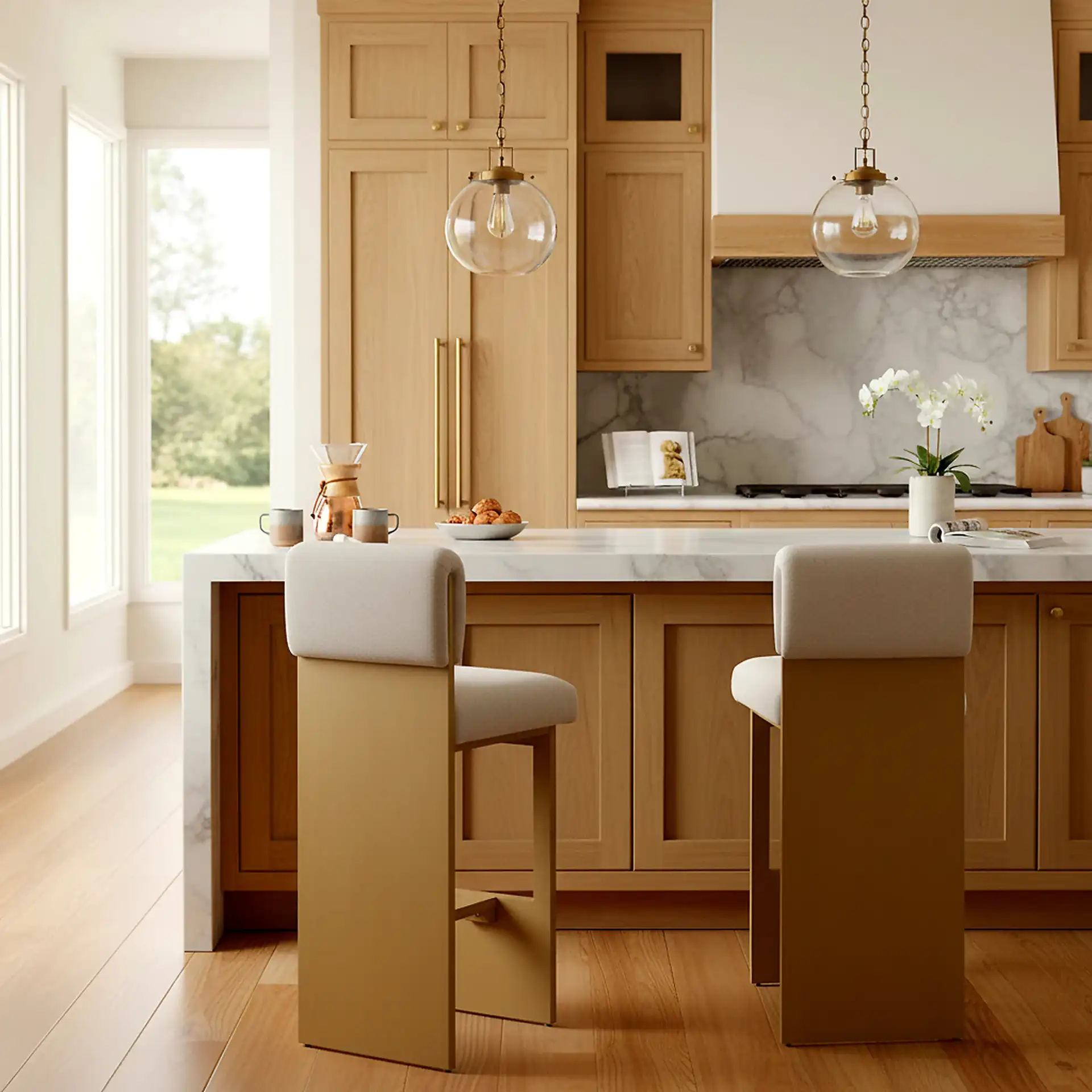 Naja Modern Barstool in Taupe / Natural in a styled room