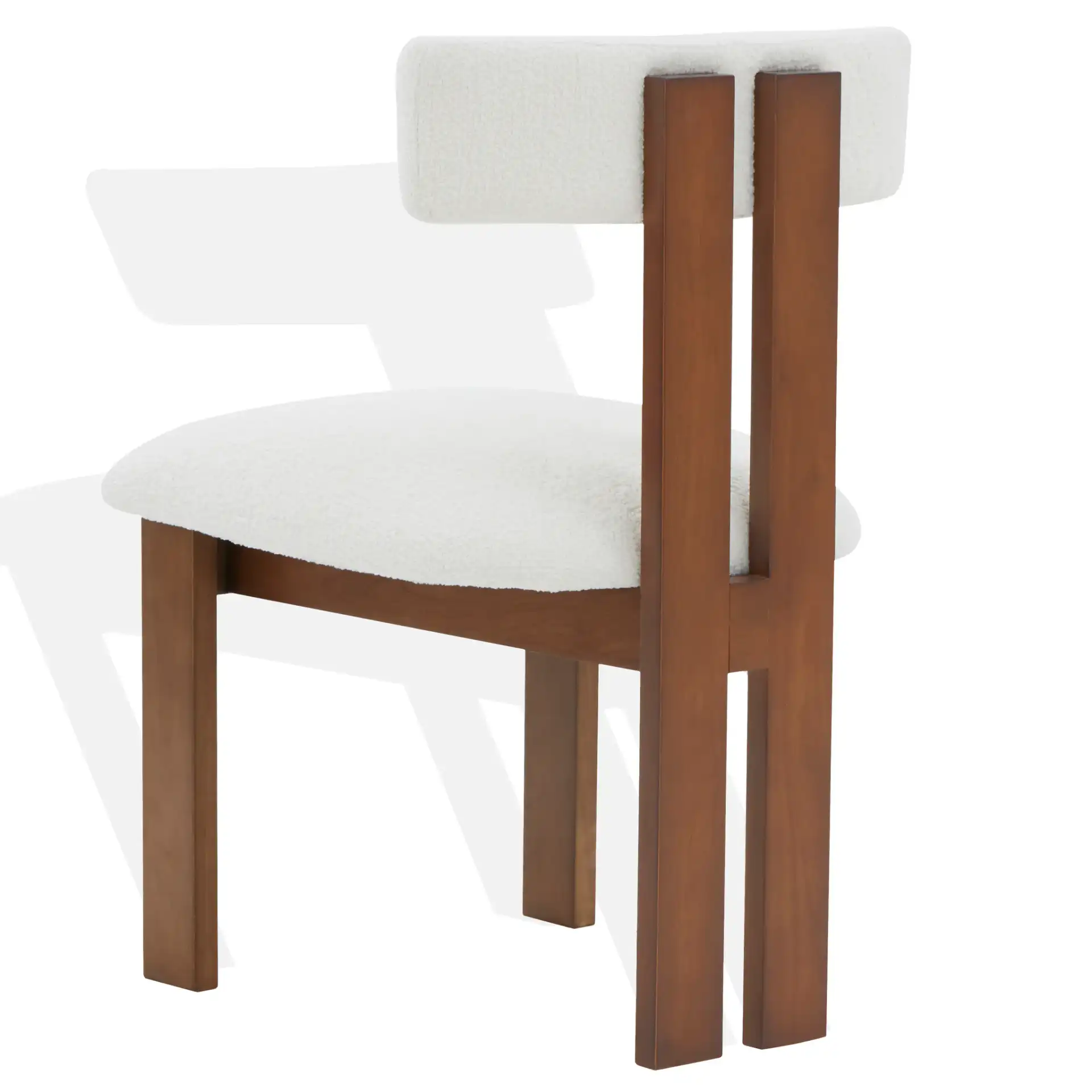 Macey Boucle Dining Chair in Ivory / Walnut, detail view