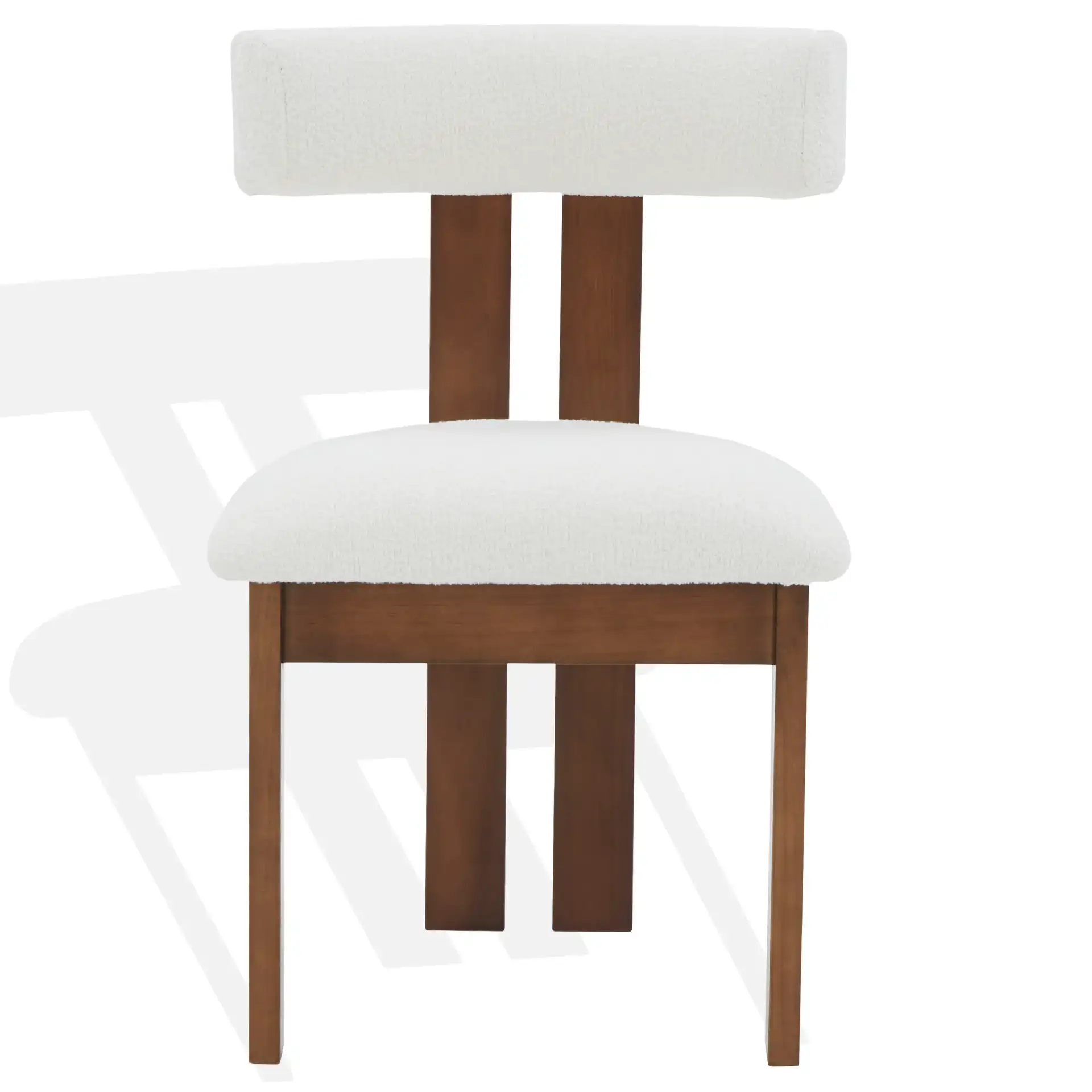 Macey Boucle Dining Chair in Ivory / Walnut, detail view