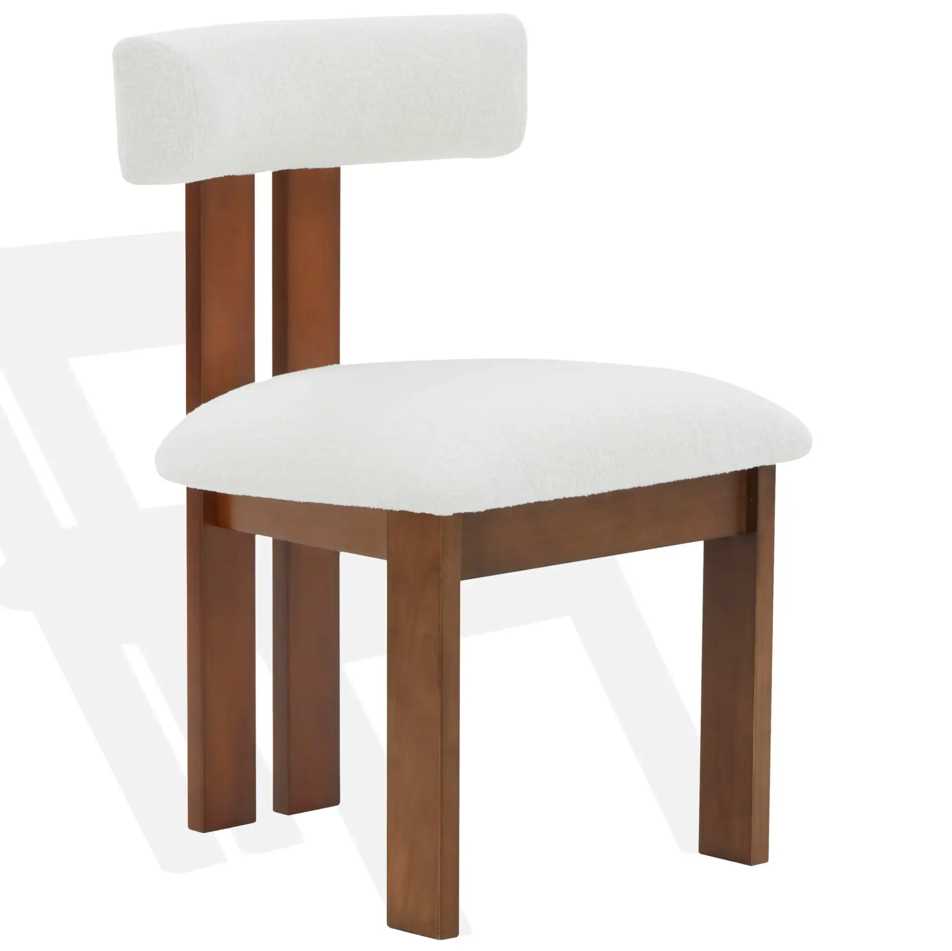 Macey Boucle Dining Chair in Ivory / Walnut