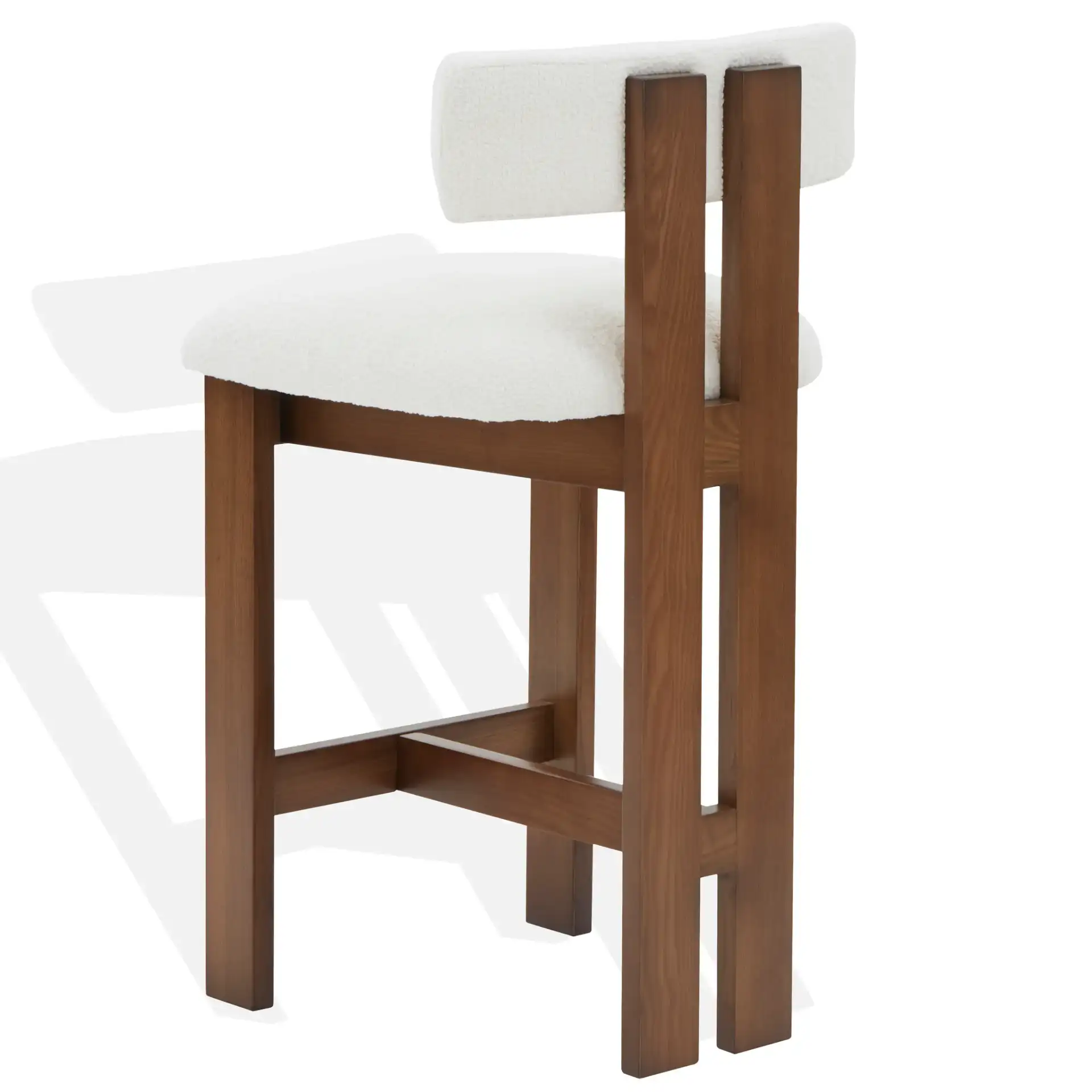 Macey Boucle Counter Stool in Ivory / Walnut, detail view