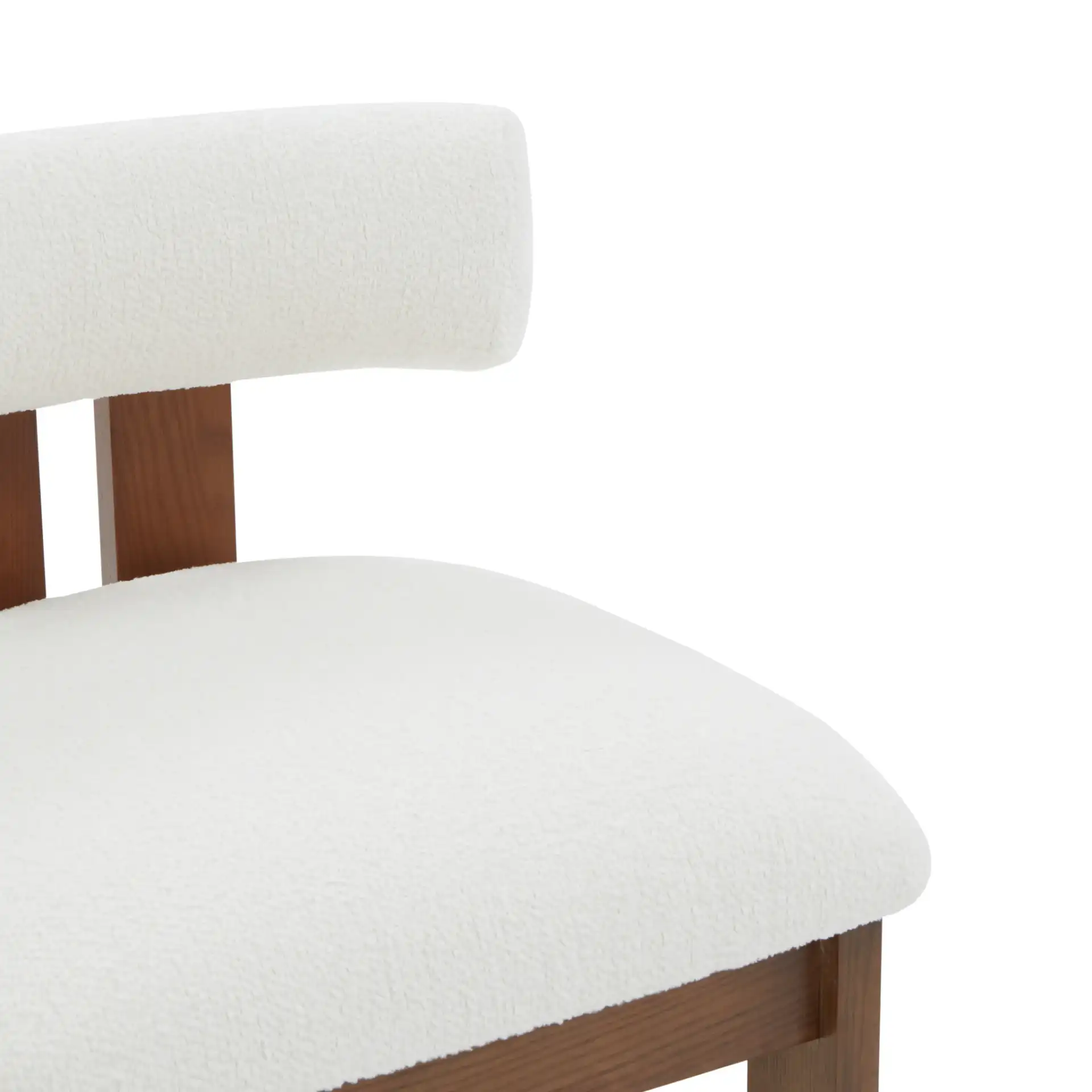 Macey Boucle Counter Stool in Ivory / Walnut in a styled room