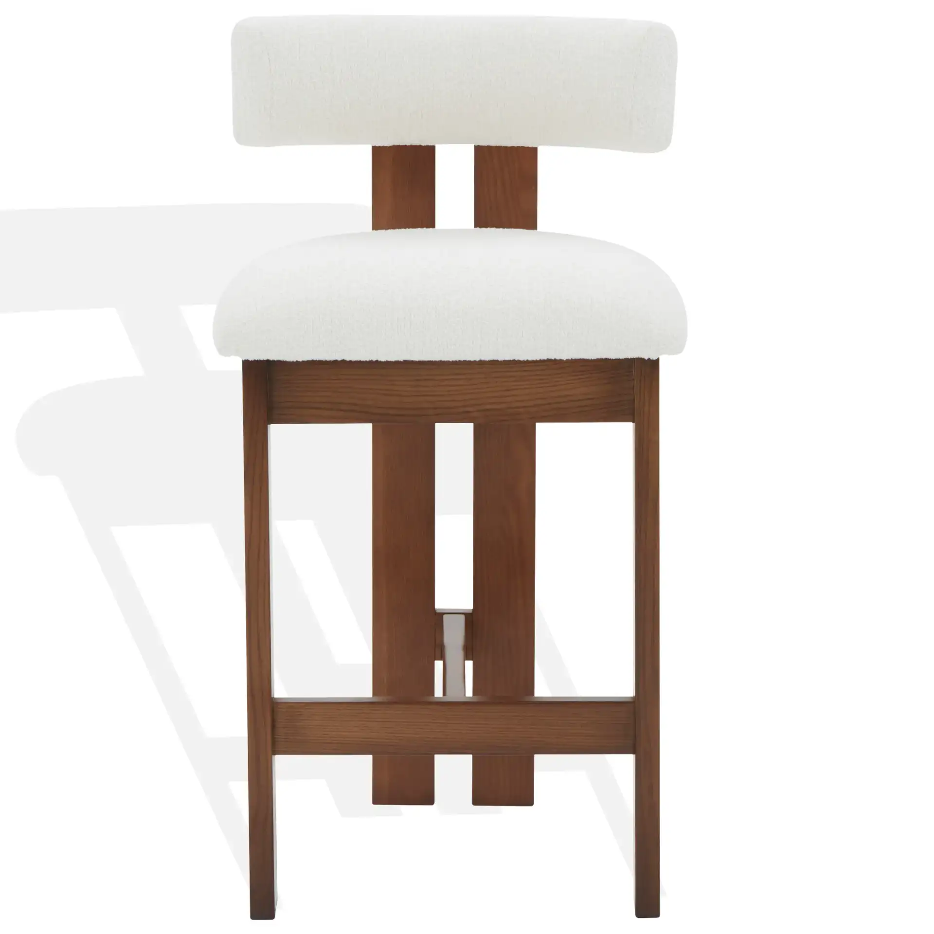Macey Boucle Counter Stool in Ivory / Walnut, detail view