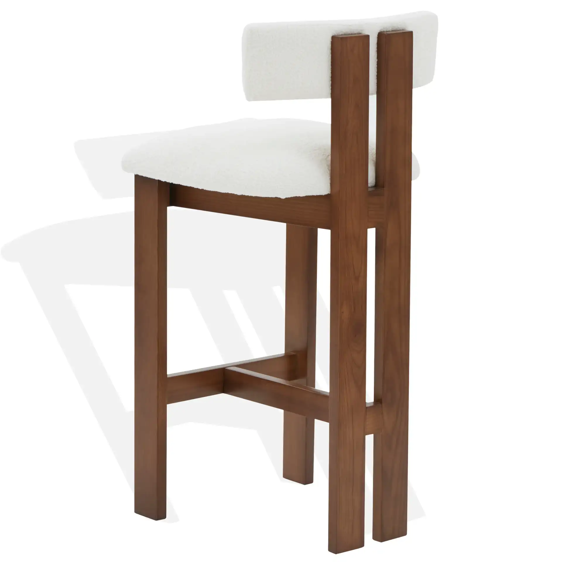 Macey Boucle Barstool in Ivory / Walnut, detail view