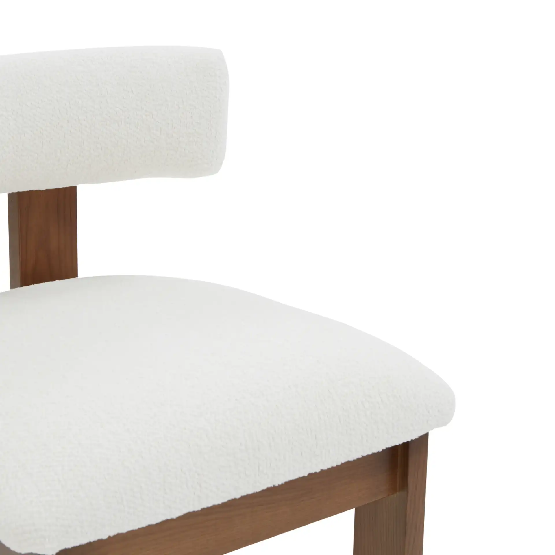 Macey Boucle Barstool in Ivory / Walnut in a styled room