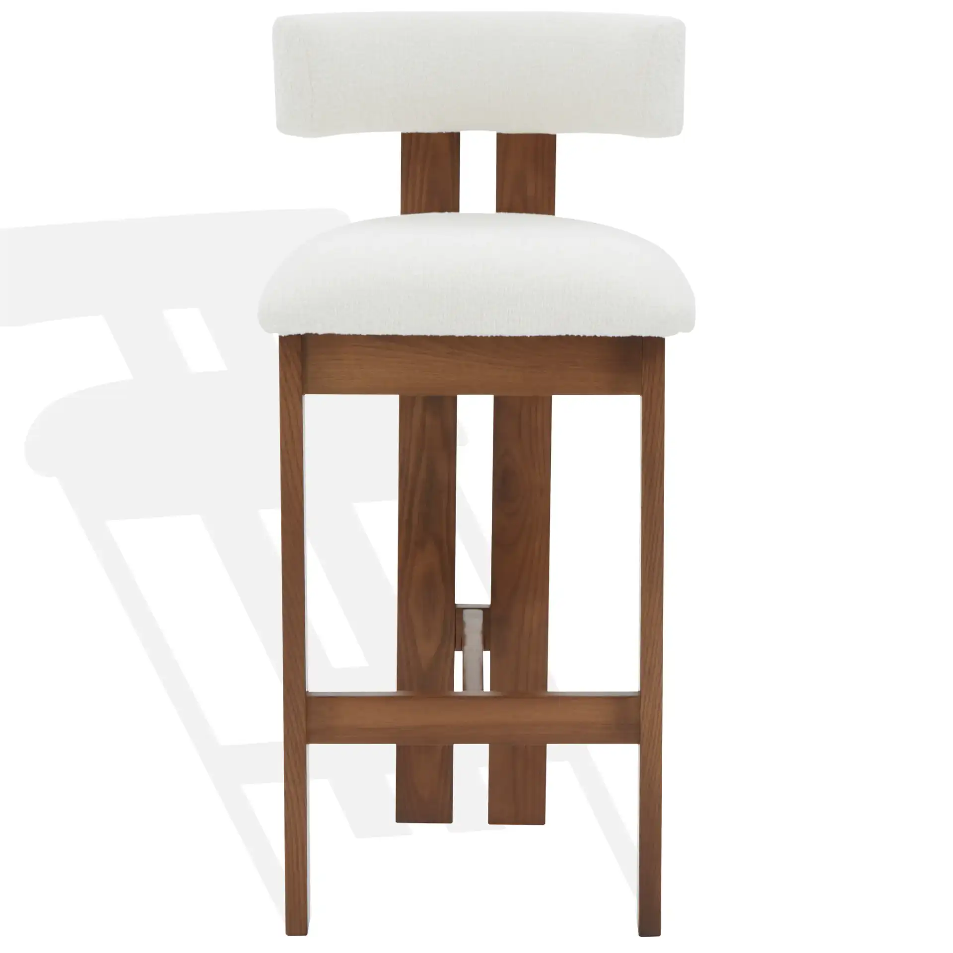 Macey Boucle Barstool in Ivory / Walnut, detail view