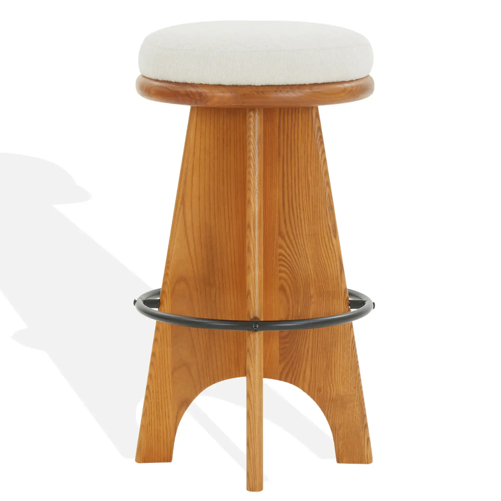 Bellarita Round Swivel Barstool in Ivory / Walnut, detail view