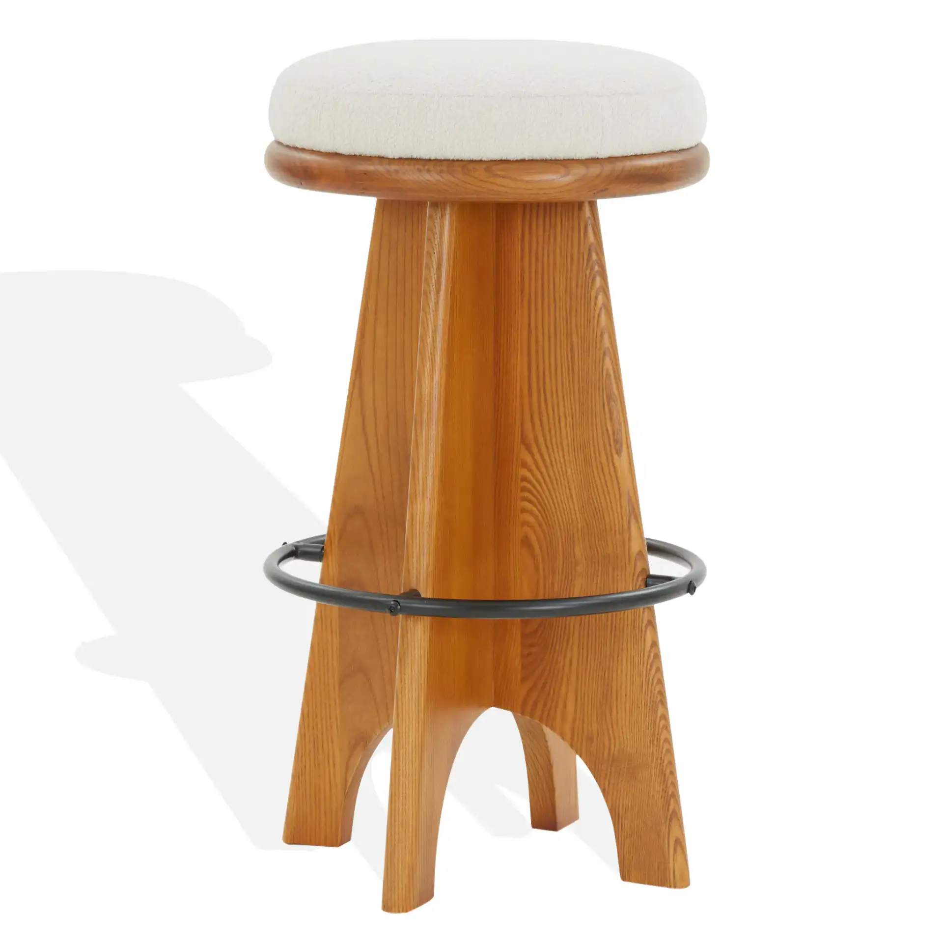 Bellarita Round Swivel Barstool in Ivory / Walnut, detail view