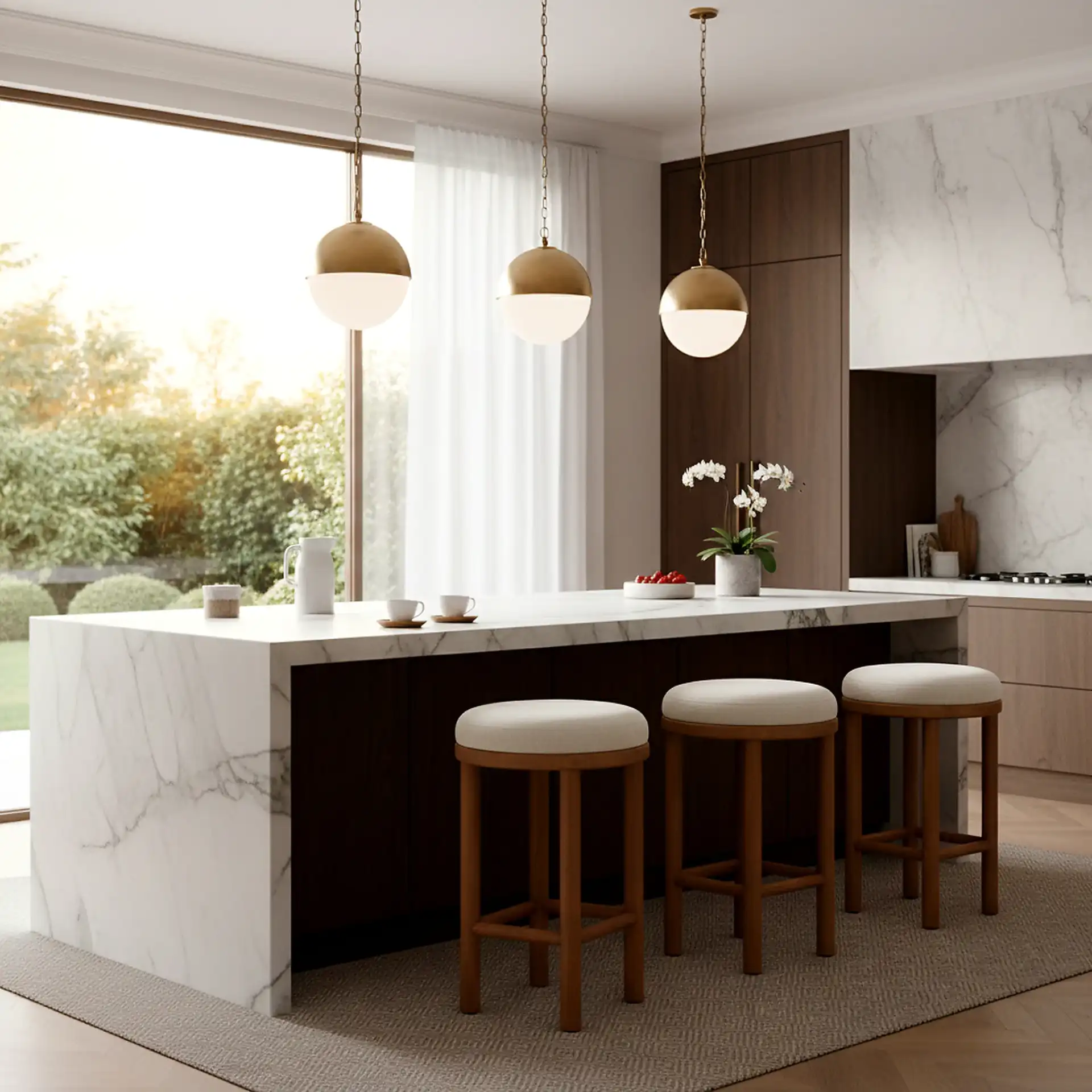 Toledo Round Wood Counter Stool in Cream / Walnut in a styled room