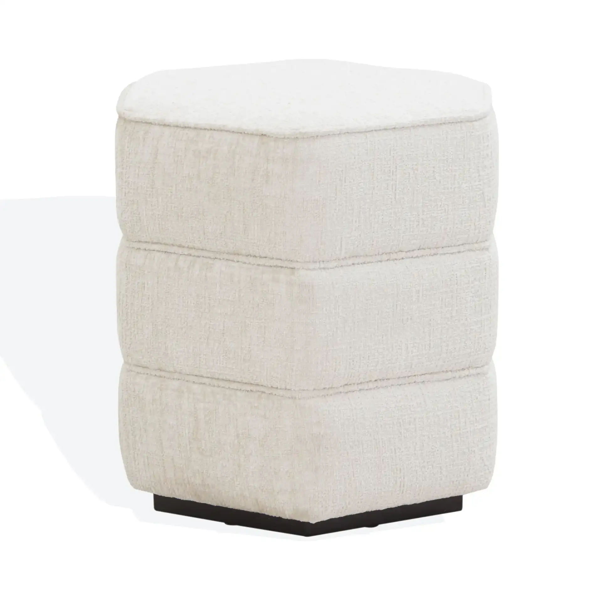 Rosaria Chenille Hexagon Ottoman in Beige, detail view