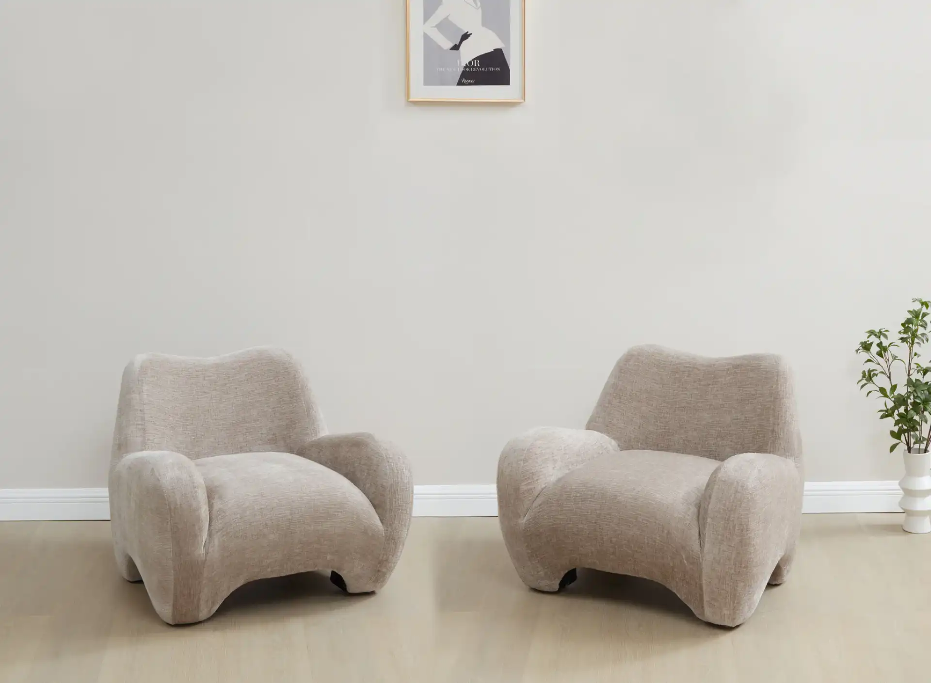 Randal Chenille Accent Chair in Light Brown in a styled room