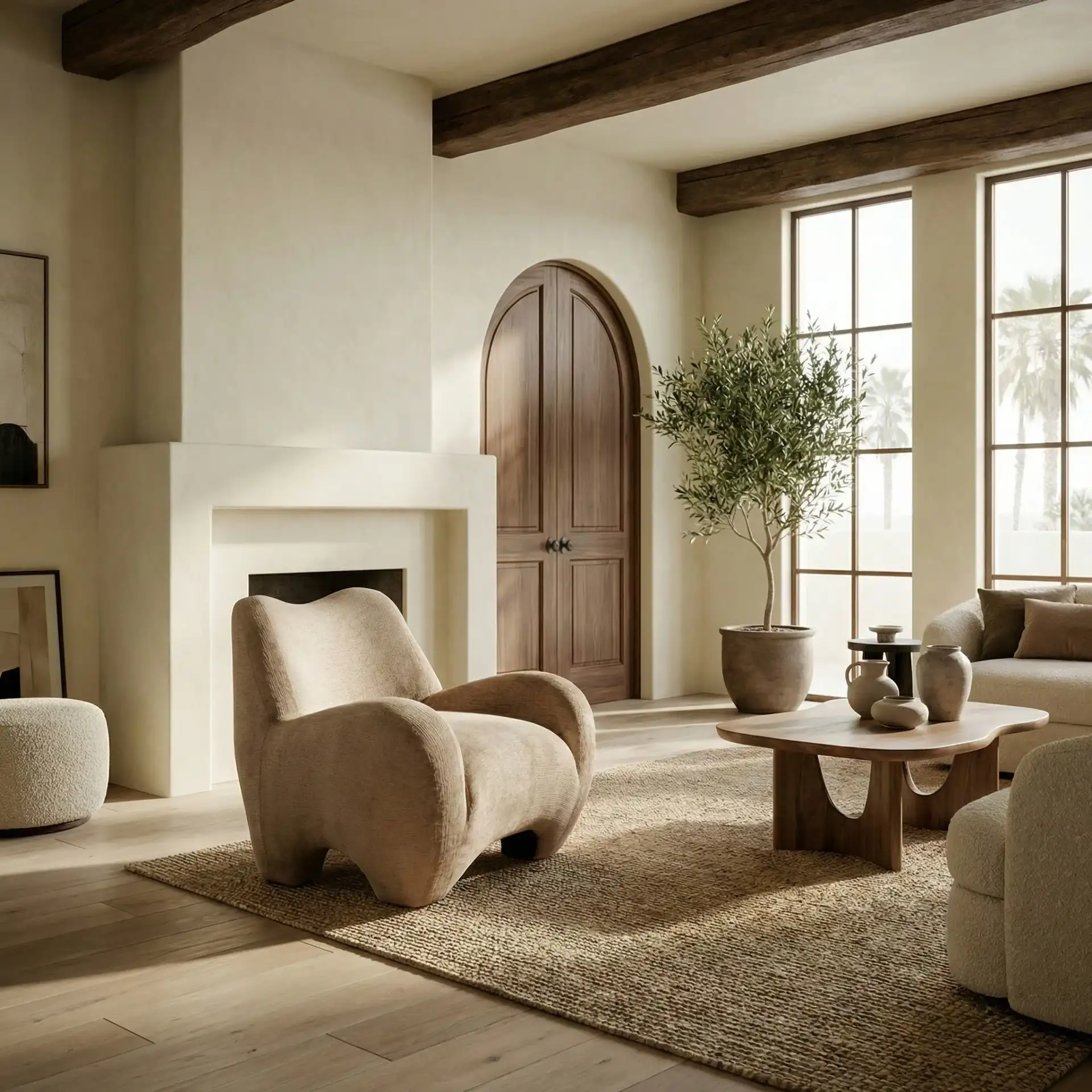 Randal Chenille Accent Chair in Light Brown in a styled room