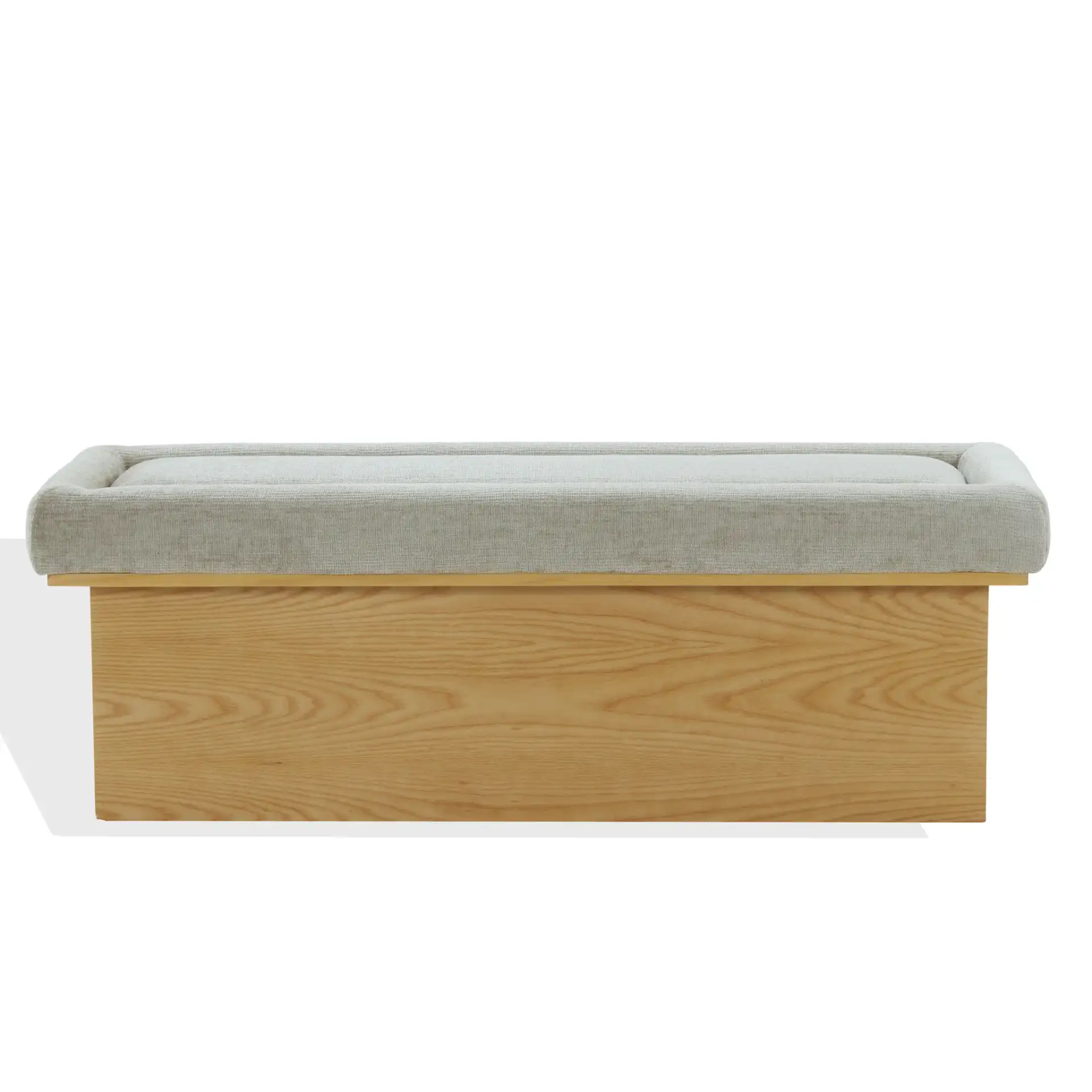 Trudy Chenille And Wood Bench in Gold / Walnut, detail view