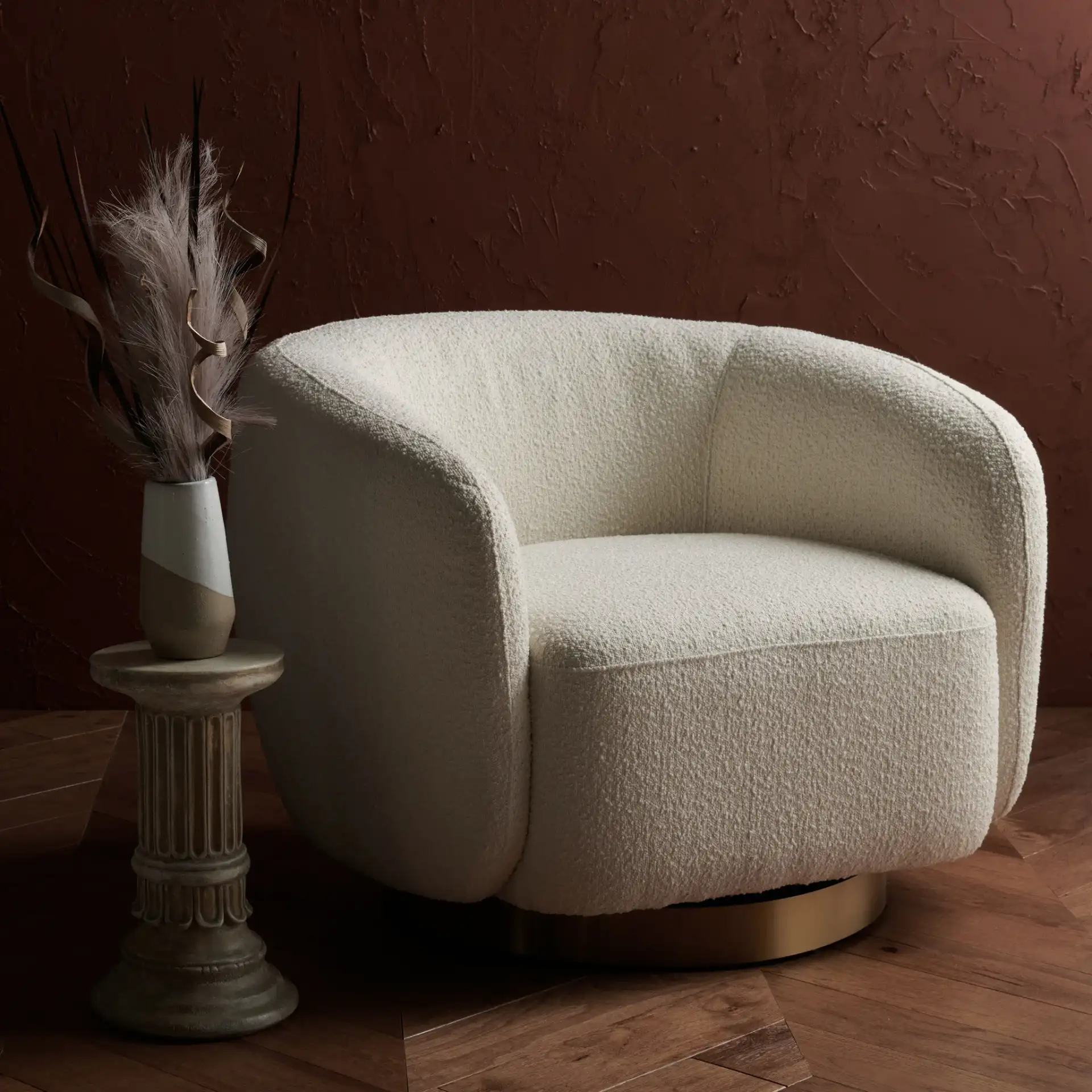 Bernard Swivel Accent Chair in Black / Chrome in a styled room