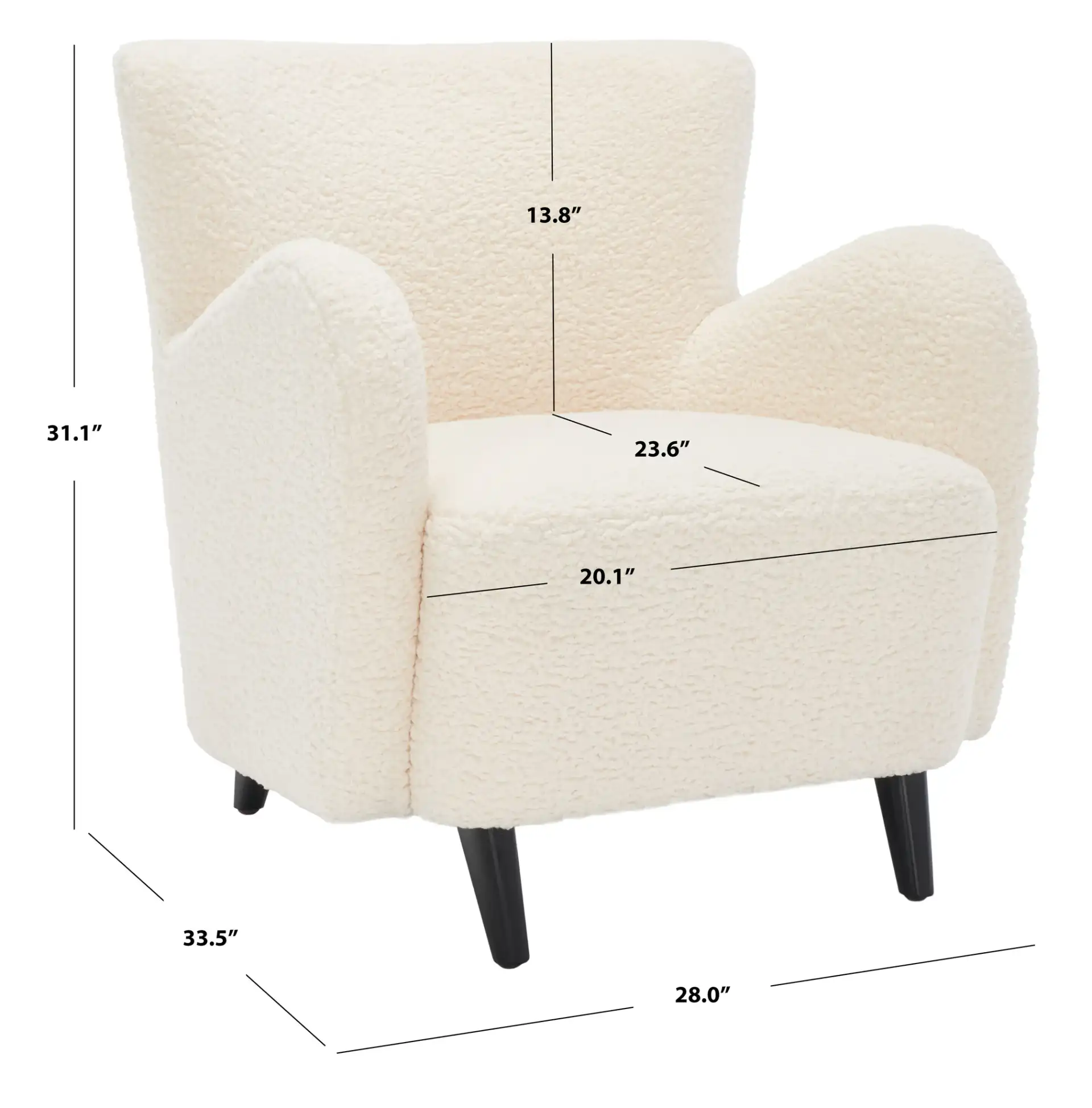 Rayanne Modern Wingback Chair in Ivory, detail view
