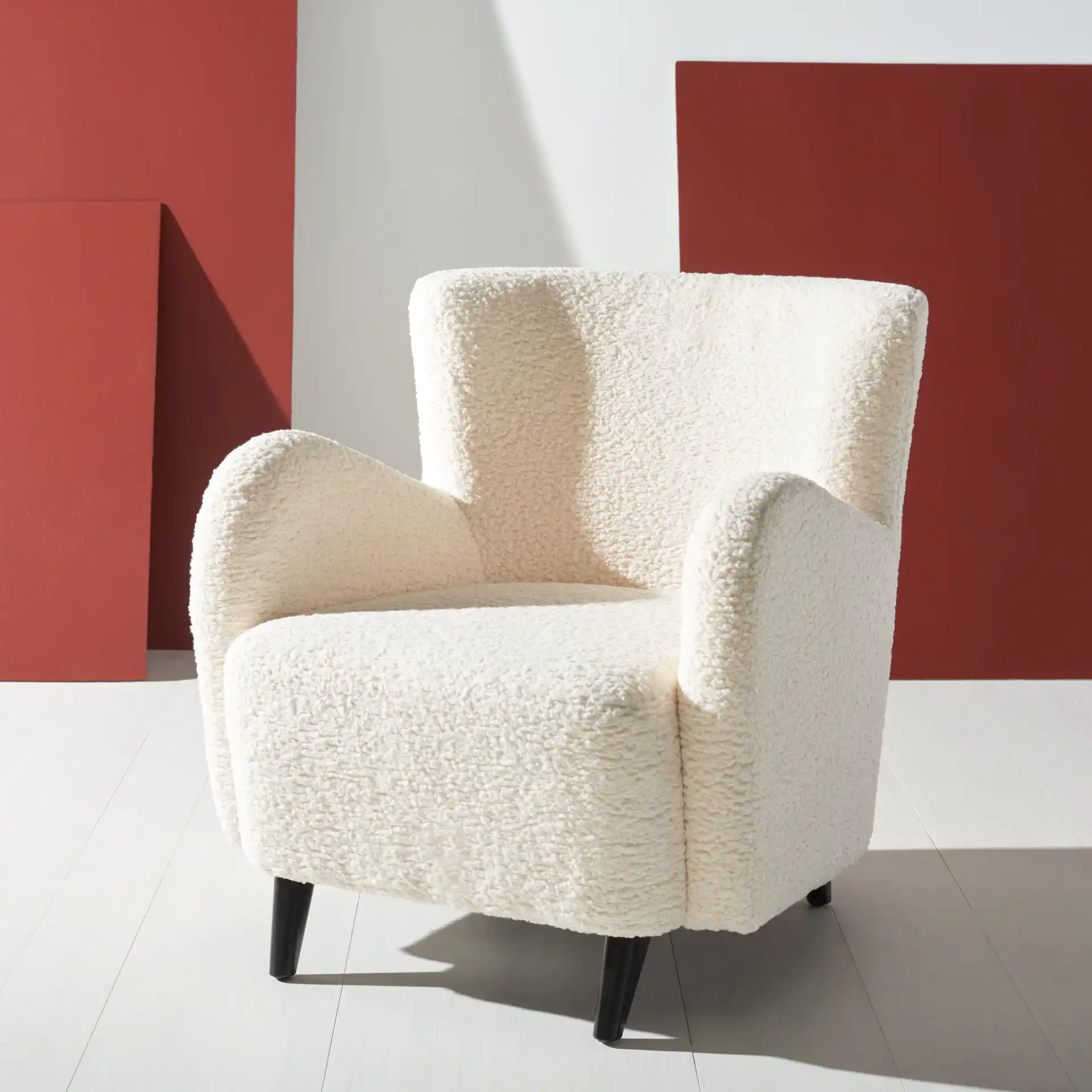 Rayanne Modern Wingback Chair in Ivory in a styled room
