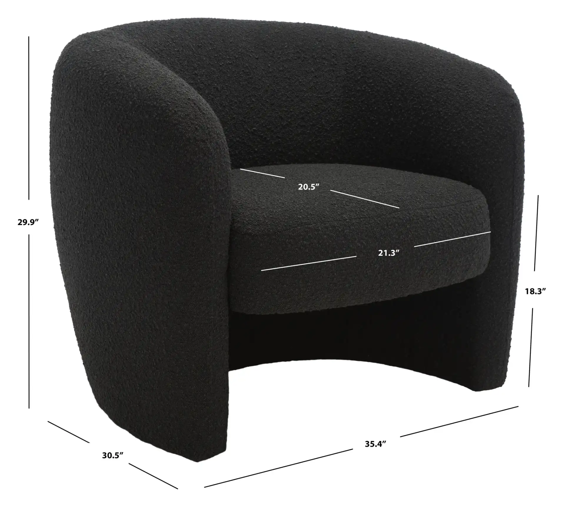 Everly Barrel Back Accent Chair in Black, detail view