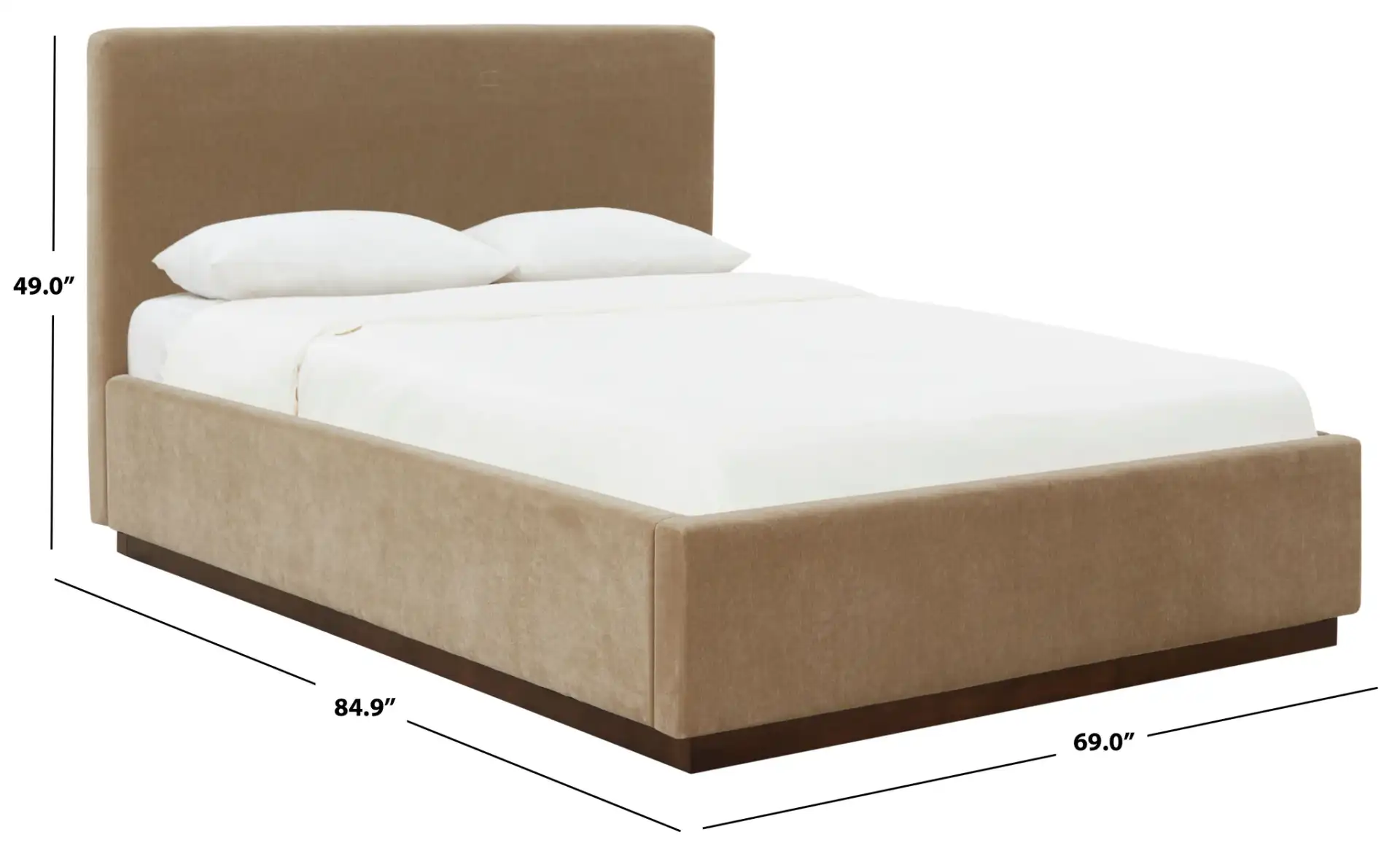 Pippin Upholstered Bed in Light Brown / Walnut, detail view