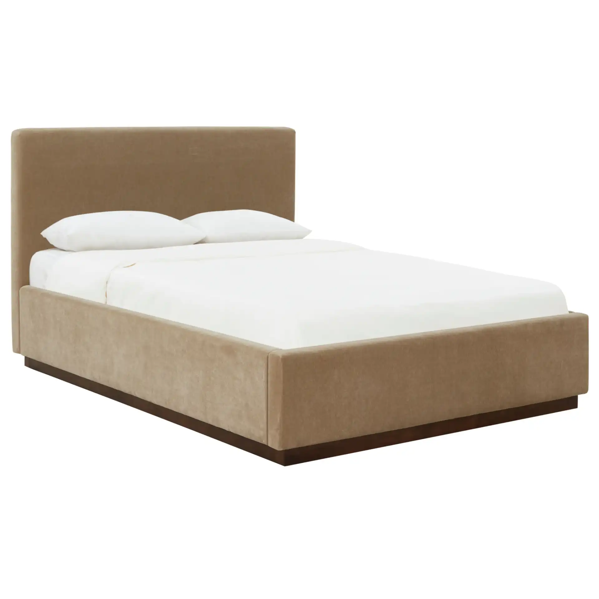 Pippin Upholstered Bed in Light Brown / Walnut, detail view