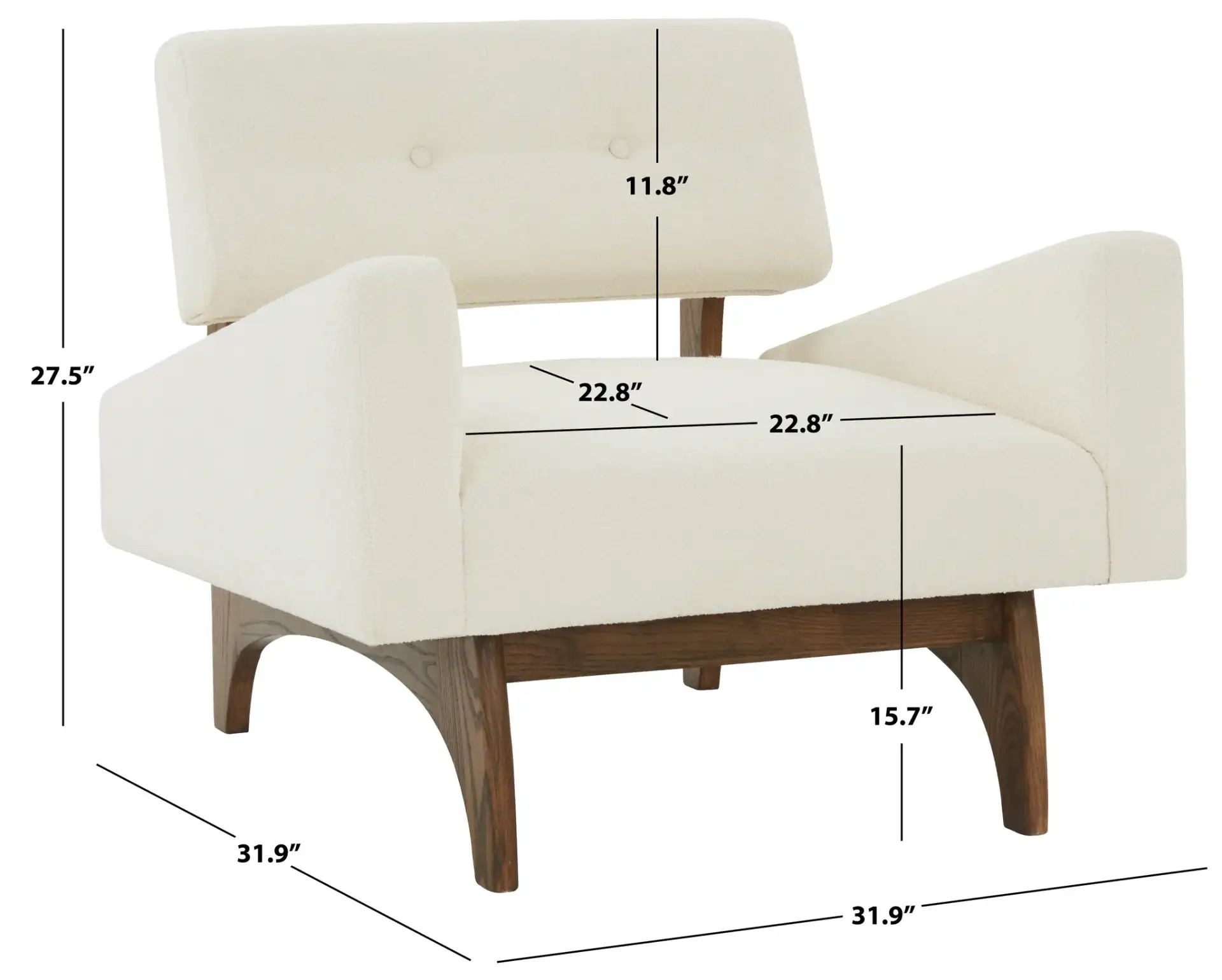 Davidson Scandinavian Accent Chair in Ivory / Dark Brown, detail view
