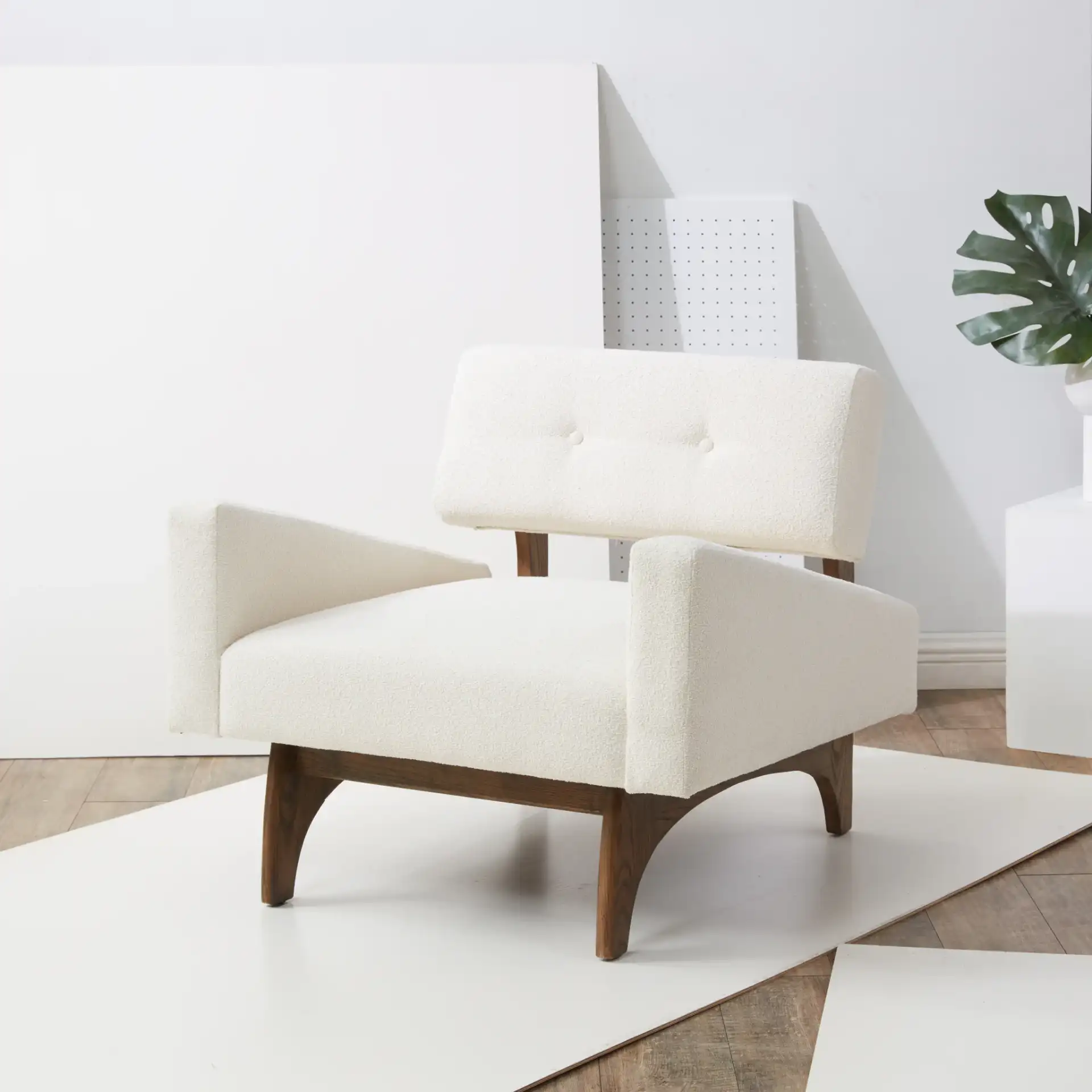 Davidson Scandinavian Accent Chair in Ivory / Dark Brown in a styled room