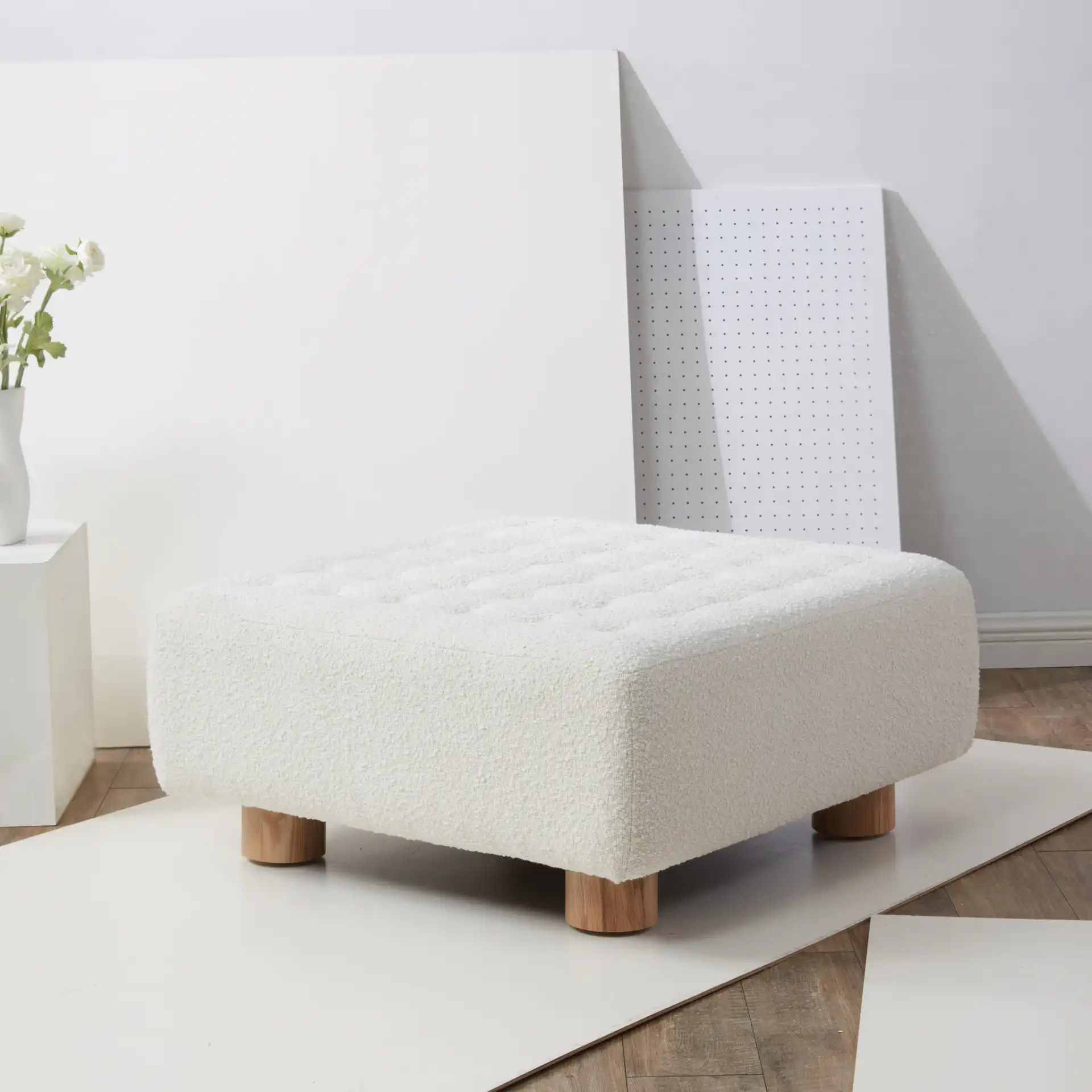 Bradfield Square Ottoman in Ivory / Natural in a styled room