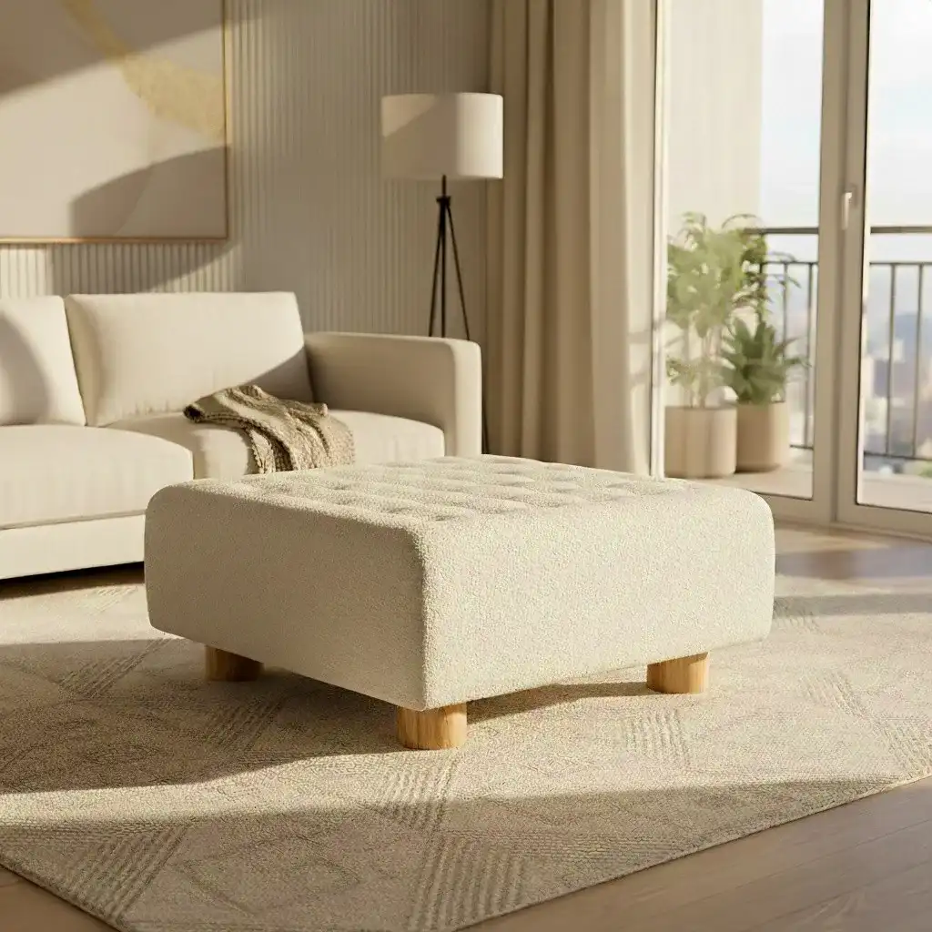 Bradfield Square Ottoman in Ivory / Natural in a styled room