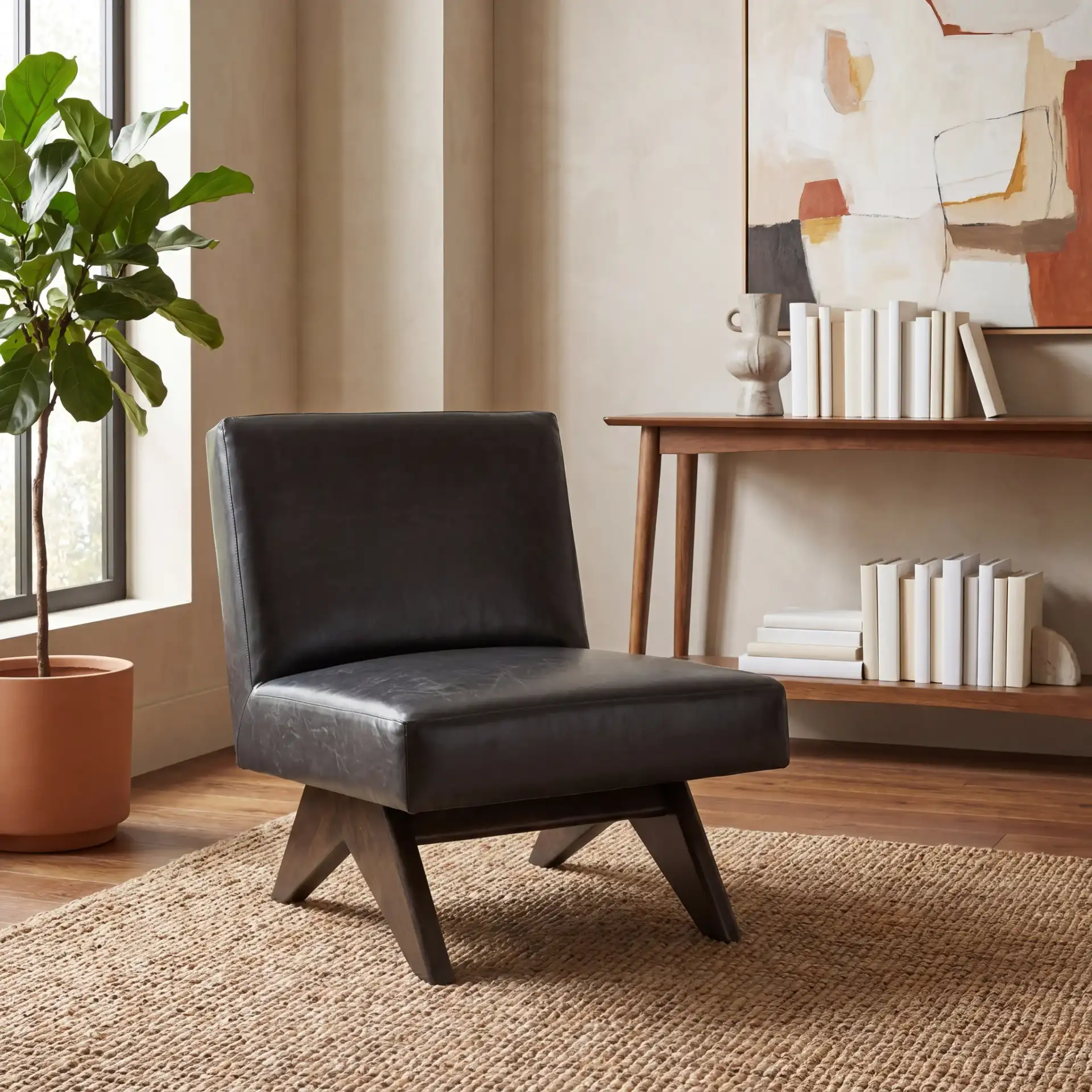 Deasha Accent Chair in Black / Walnut in a styled room