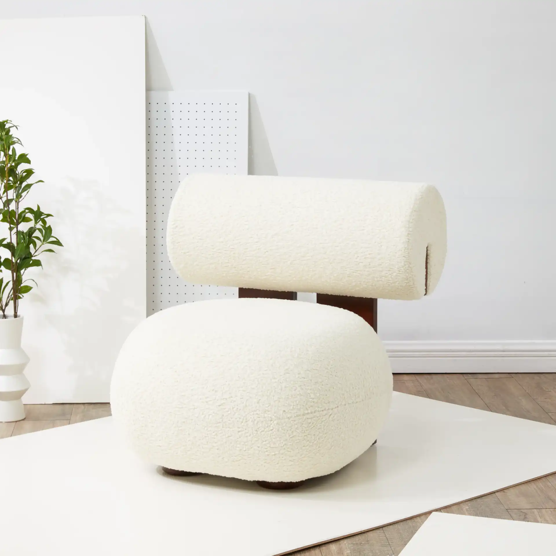 Kamaria Modern Accent Chair in Ivory / Dark Brown in a styled room