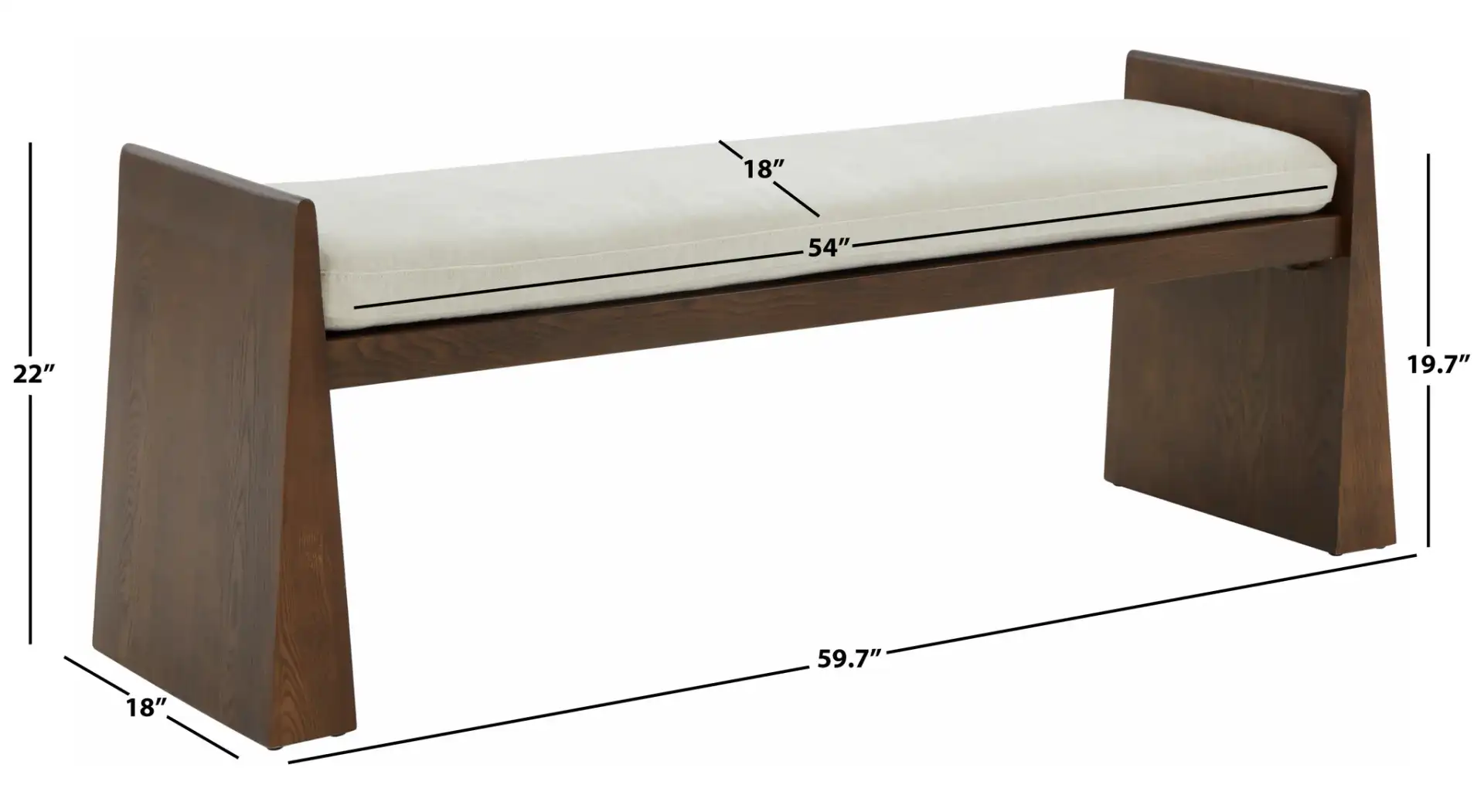 Blanchette Wood Bench in Cream / Walnut, detail view