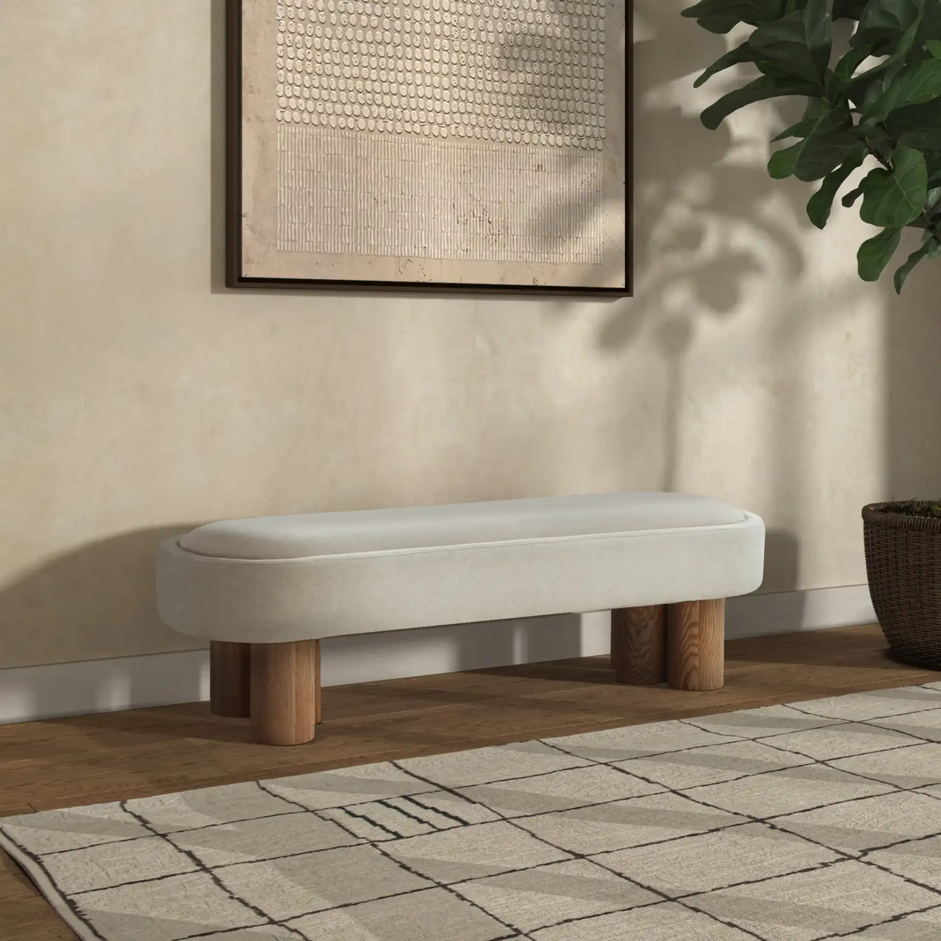 Katianna Boucle Bench in Ivory / Natural in a styled room