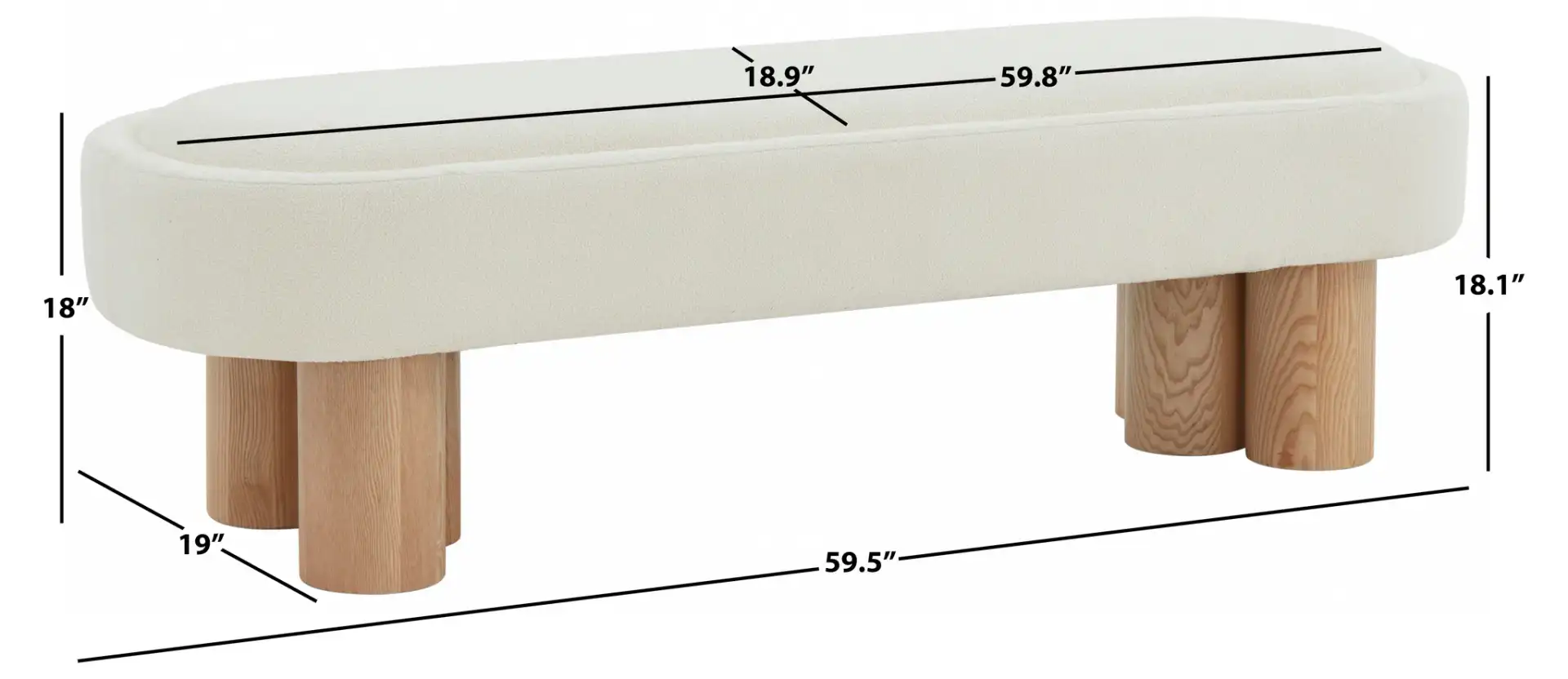 Katianna Boucle Bench in Ivory / Natural, detail view